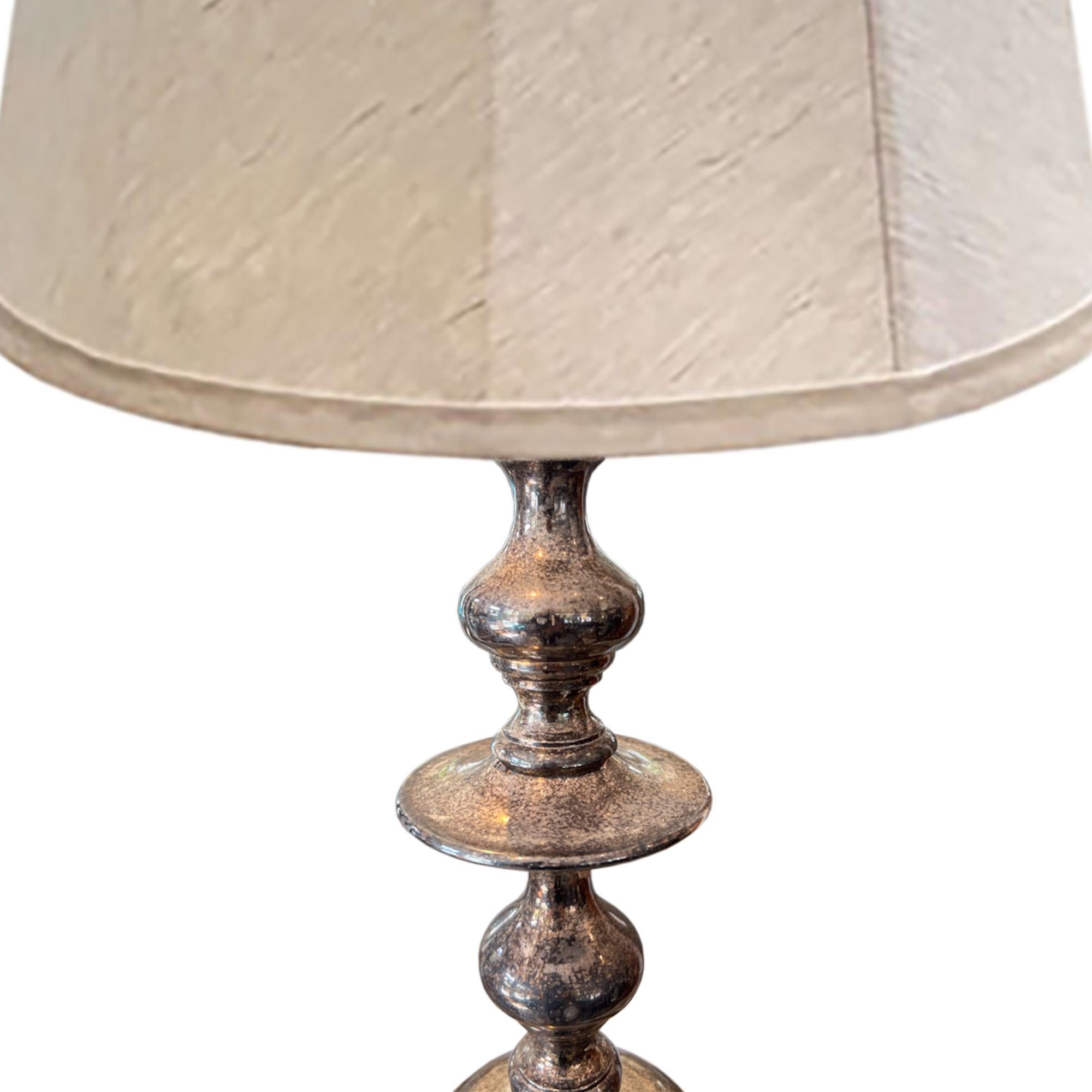 Late Victorian Large Silver Plated English 'Candlestick' Table Lamp For Sale