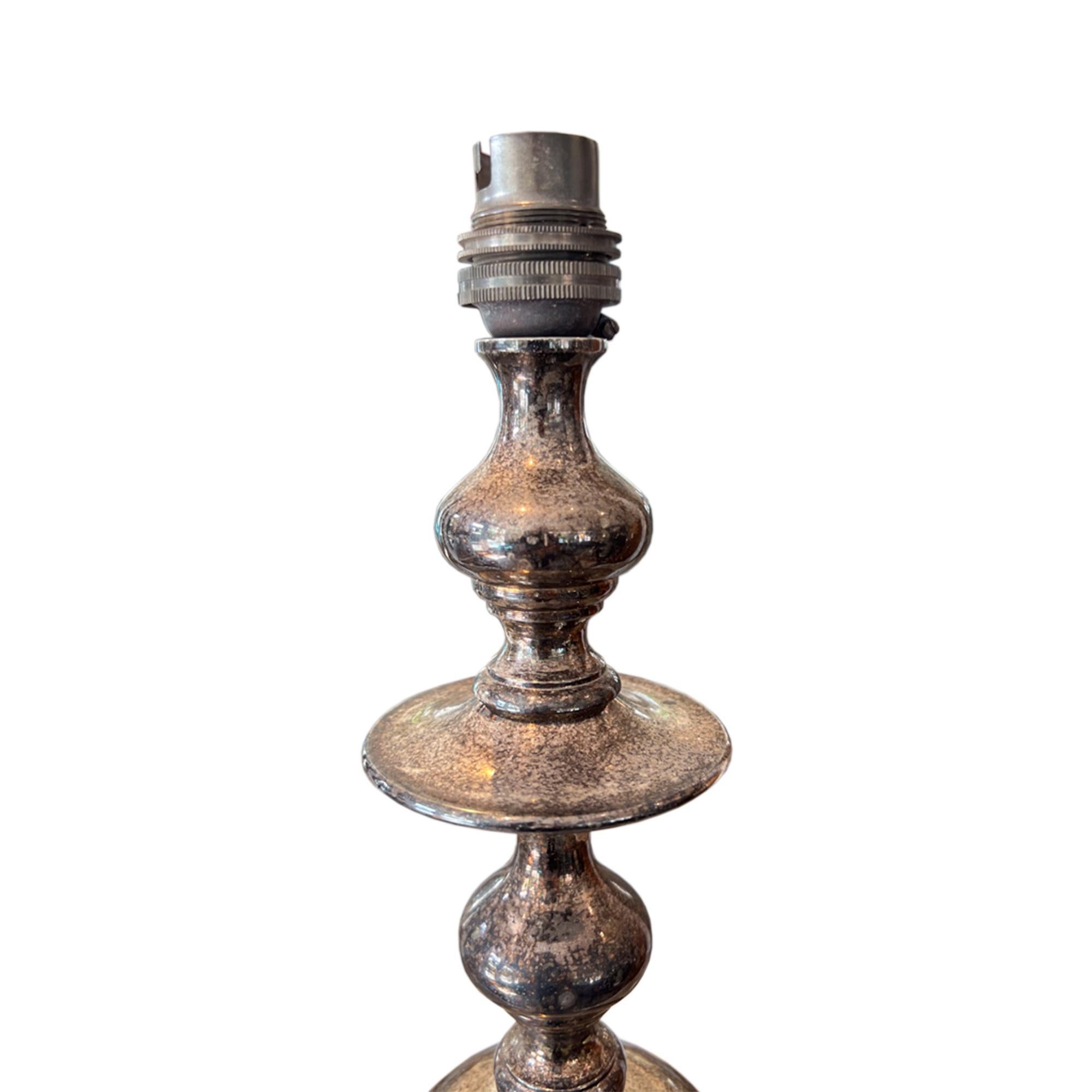 British Large Silver Plated English 'Candlestick' Table Lamp For Sale