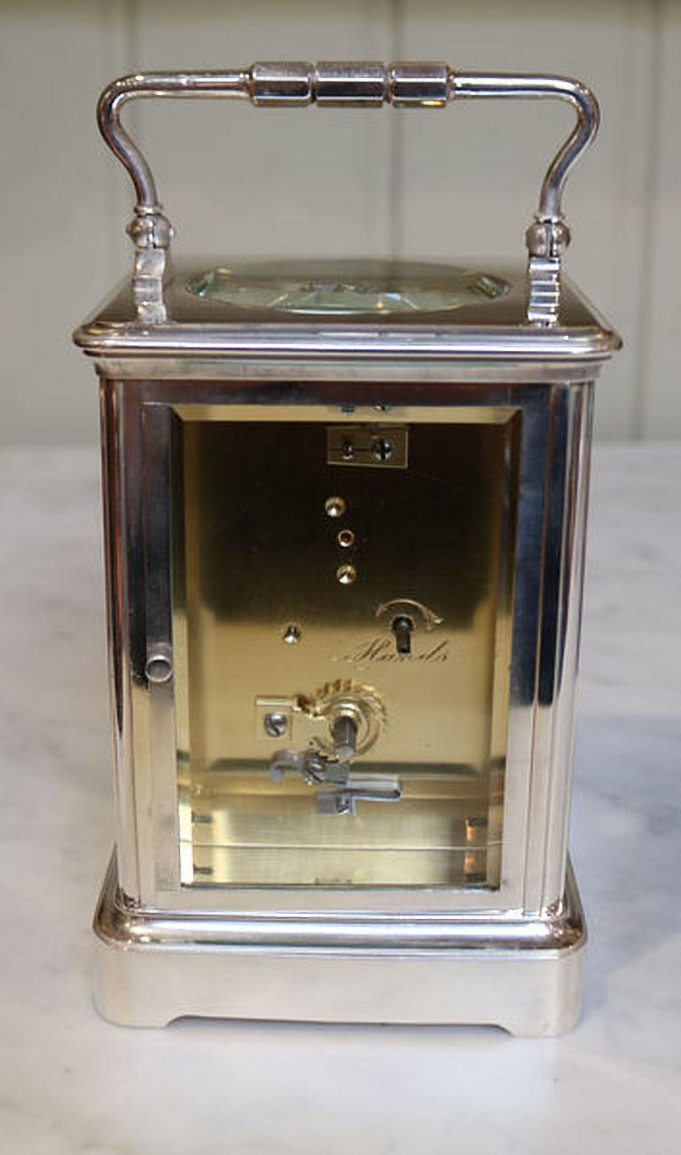 Victorian Large Silver Plated French Carriage Clock For Sale