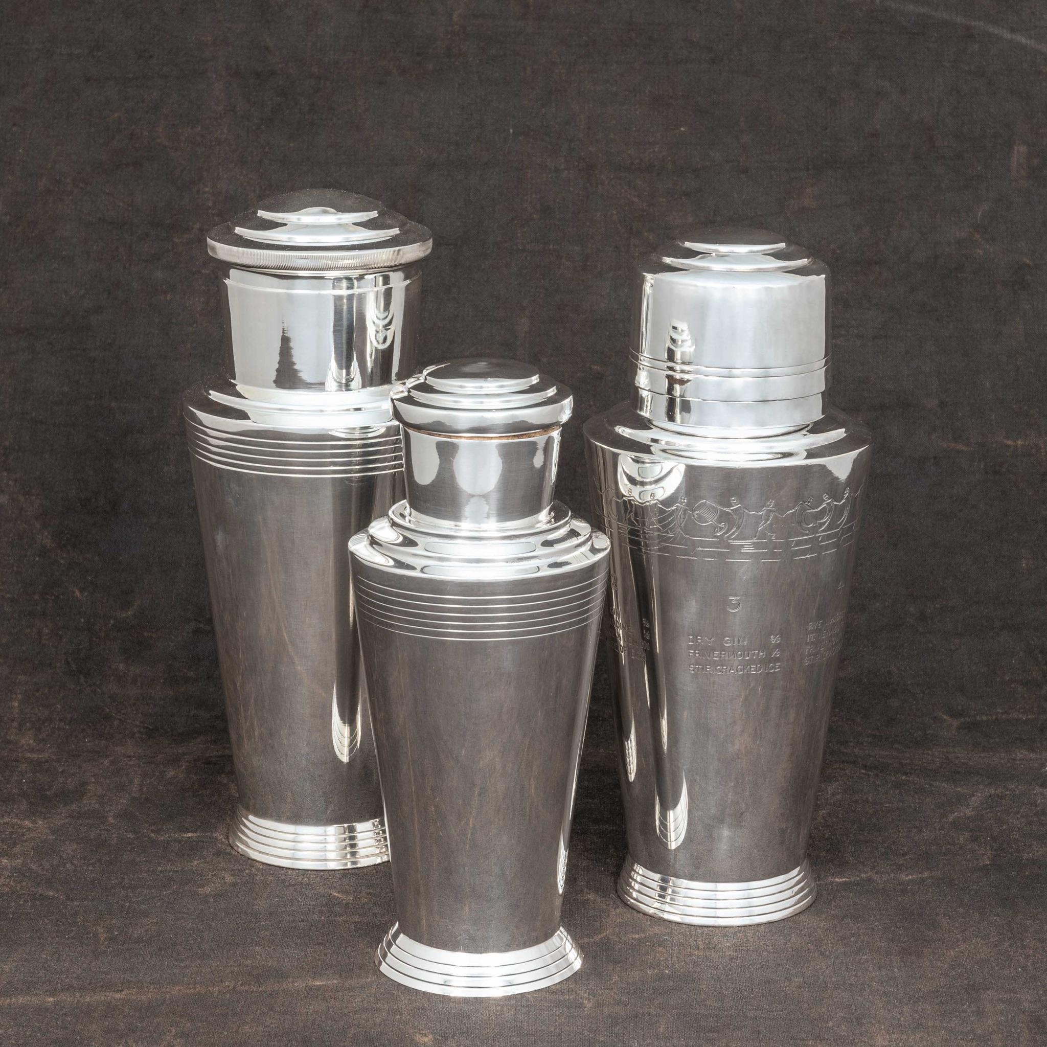 Mid-20th Century Large Silver Plated Recipe Cocktail Shaker by Keith Murray, circa 1935 For Sale