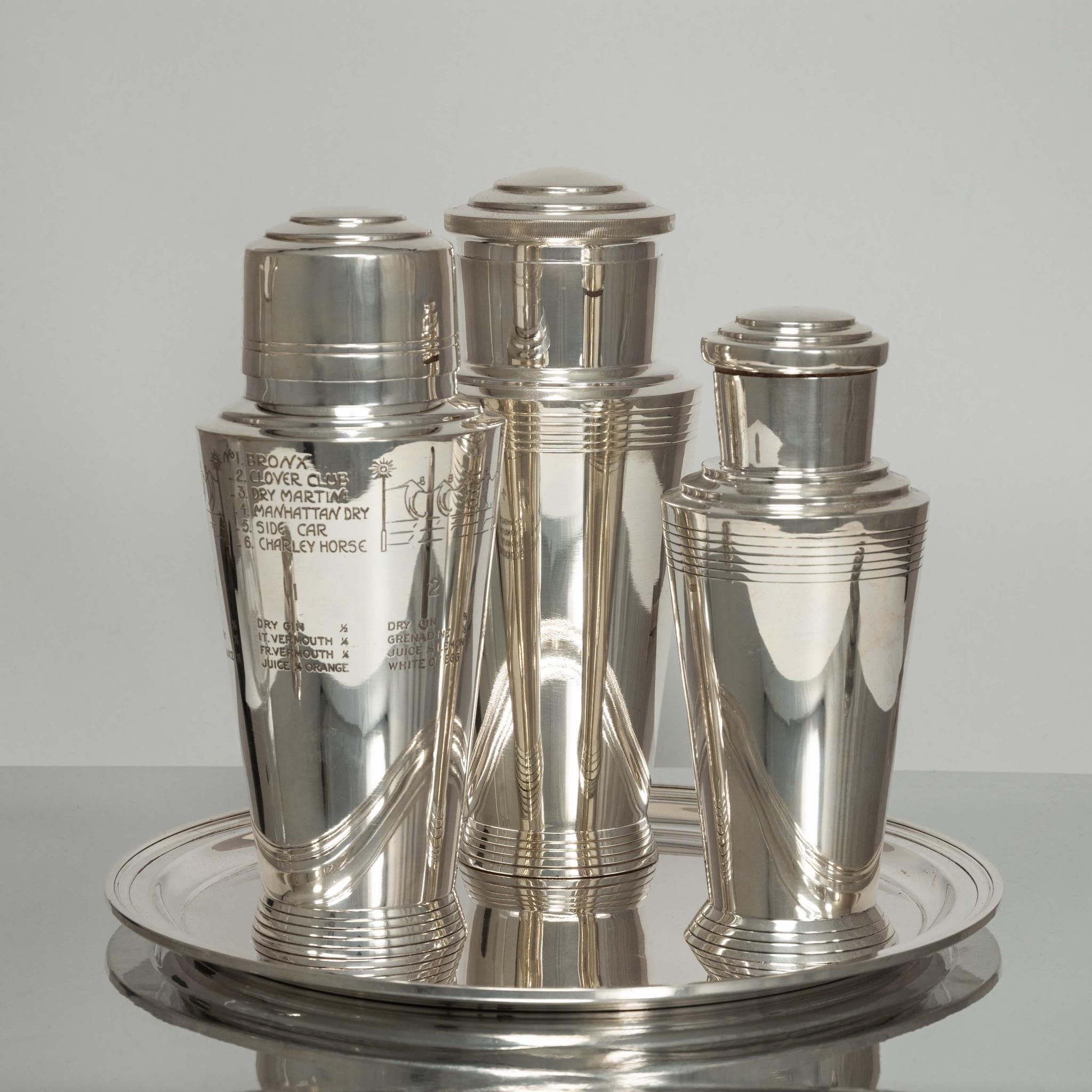 Large Silver Plated Recipe Cocktail Shaker by Keith Murray, circa 1935 For Sale 1