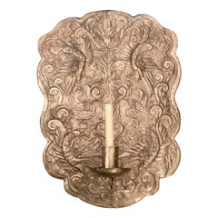 Set of Repousse' Silver-Plated Sconces, Sold in Pairs