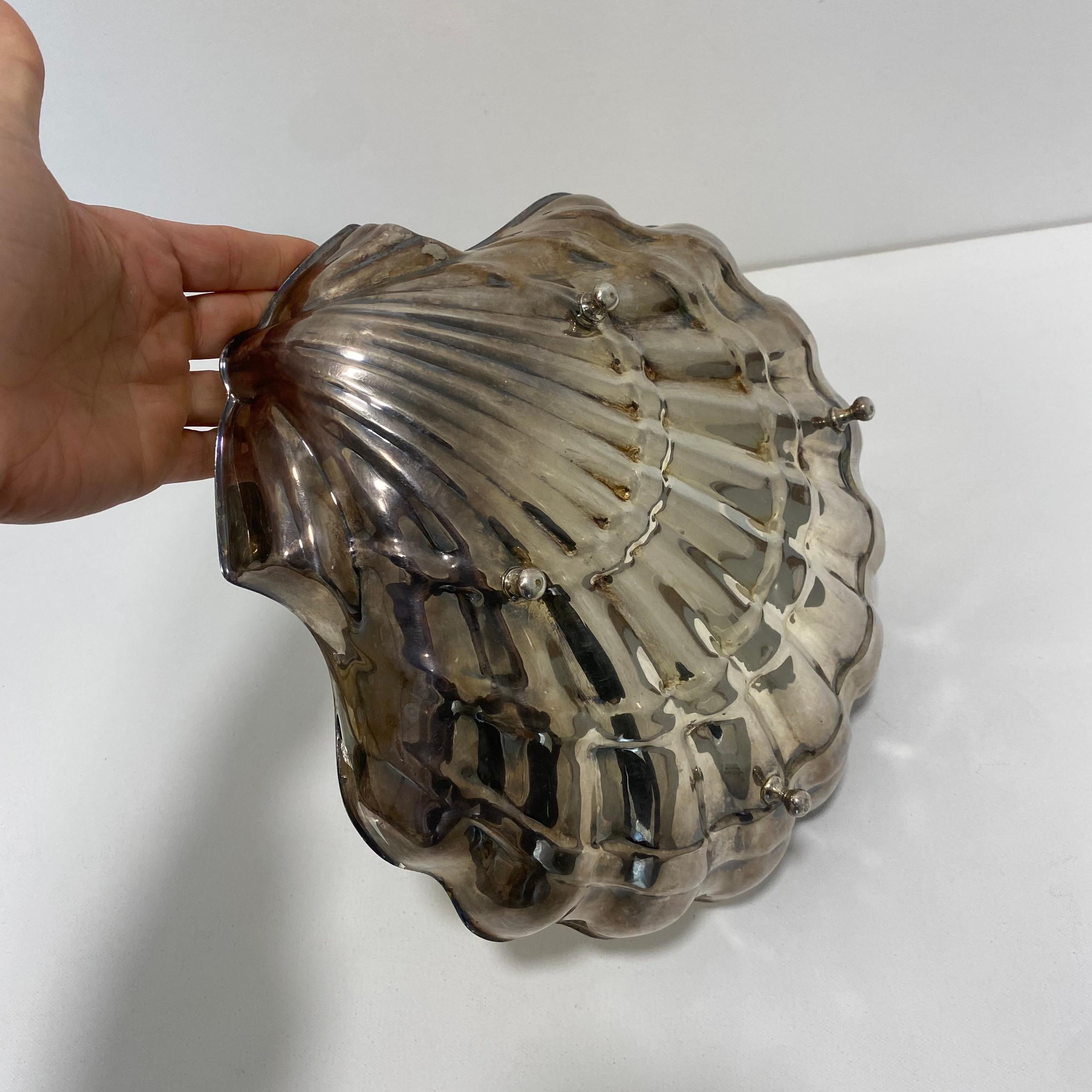 Grande piatto in argento placcato con conchiglie marine Hollywood Regency Art Deco Italiano anni '70 in vendita 5