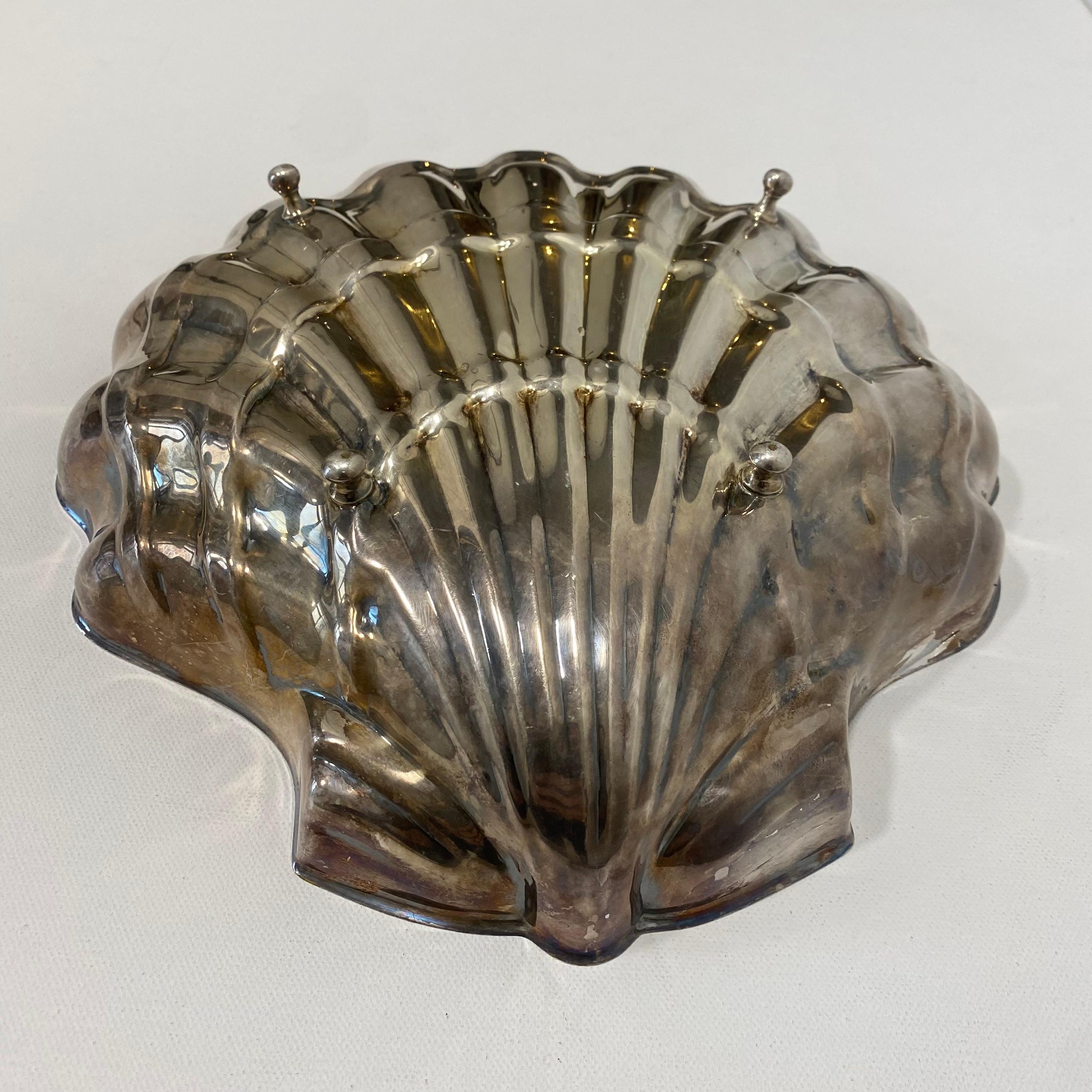 Grande piatto in argento placcato con conchiglie marine Hollywood Regency Art Deco Italiano anni '70 in vendita 7
