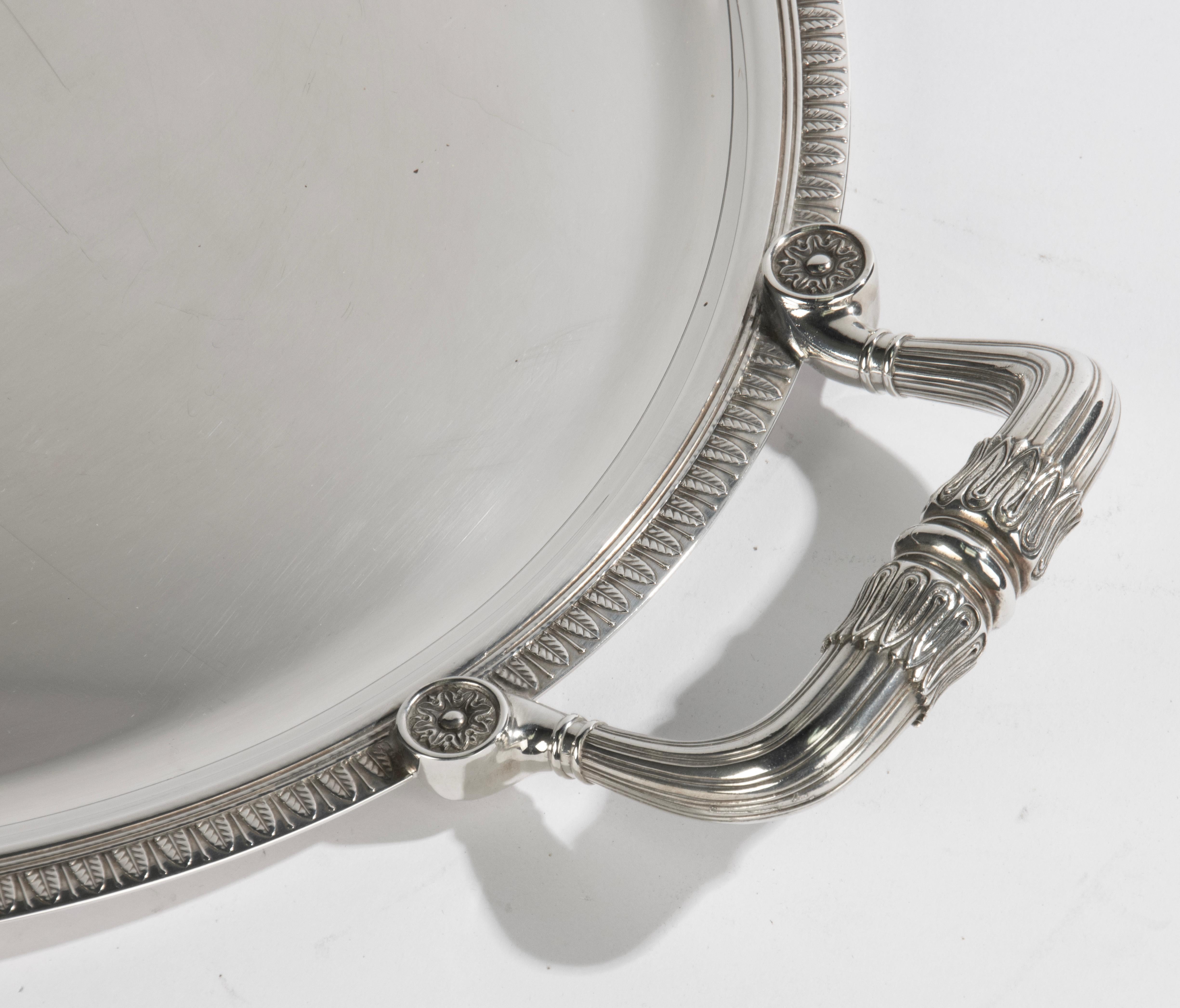 Large Silver Plated Serving Tray - Christofle - Malmaison For Sale 2