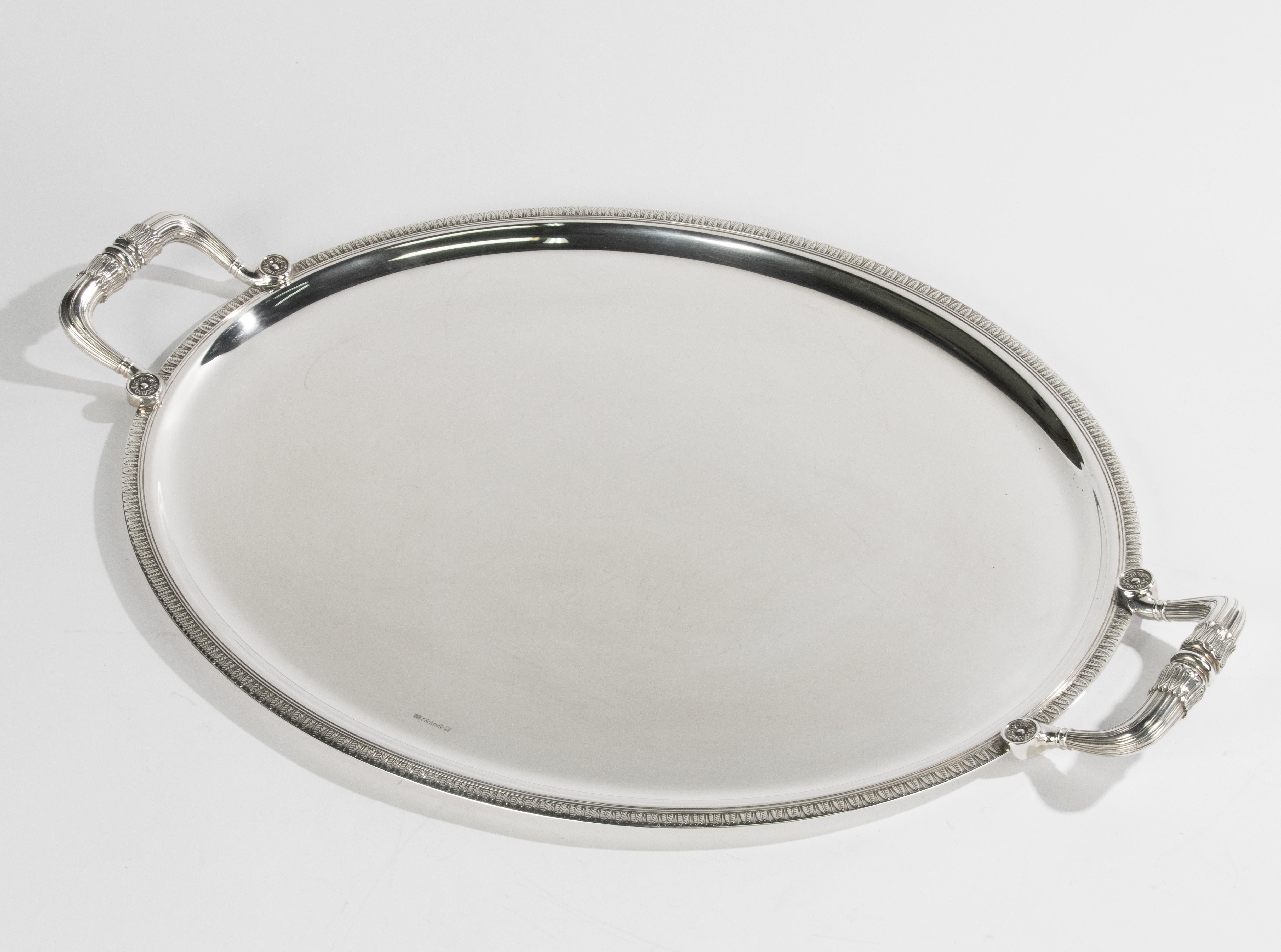 A beautiful large silver-plated tray, from the French brand Christofle.
The name of the model is Malmaison.
The tray is in incredibly beautiful condition, it looks as if it has hardly been used. Beautiful color and shine.
This is a large size: 63.5