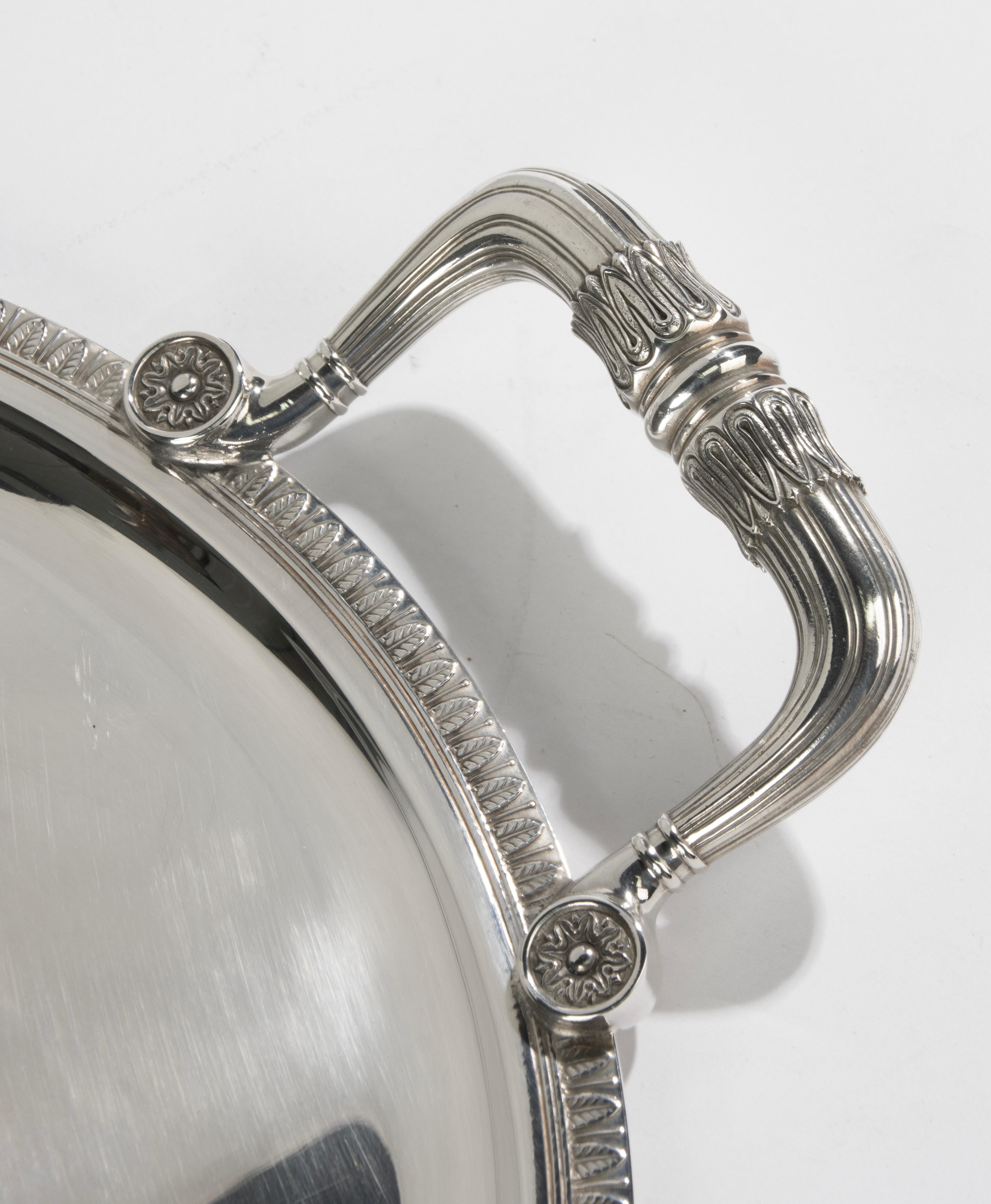 French Large Silver Plated Serving Tray - Christofle - Malmaison