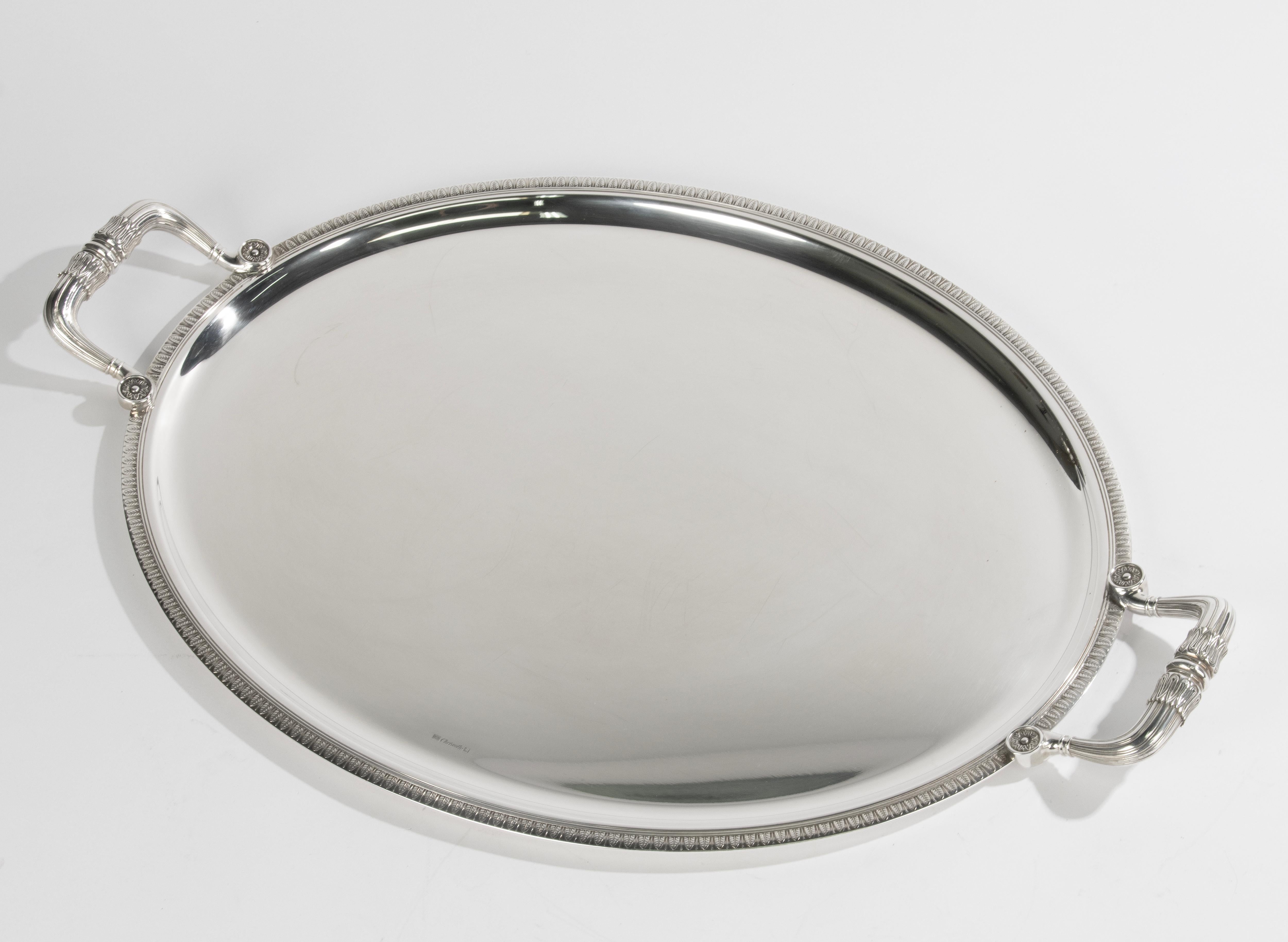 Large Silver Plated Serving Tray - Christofle - Malmaison In Good Condition In Casteren, Noord-Brabant