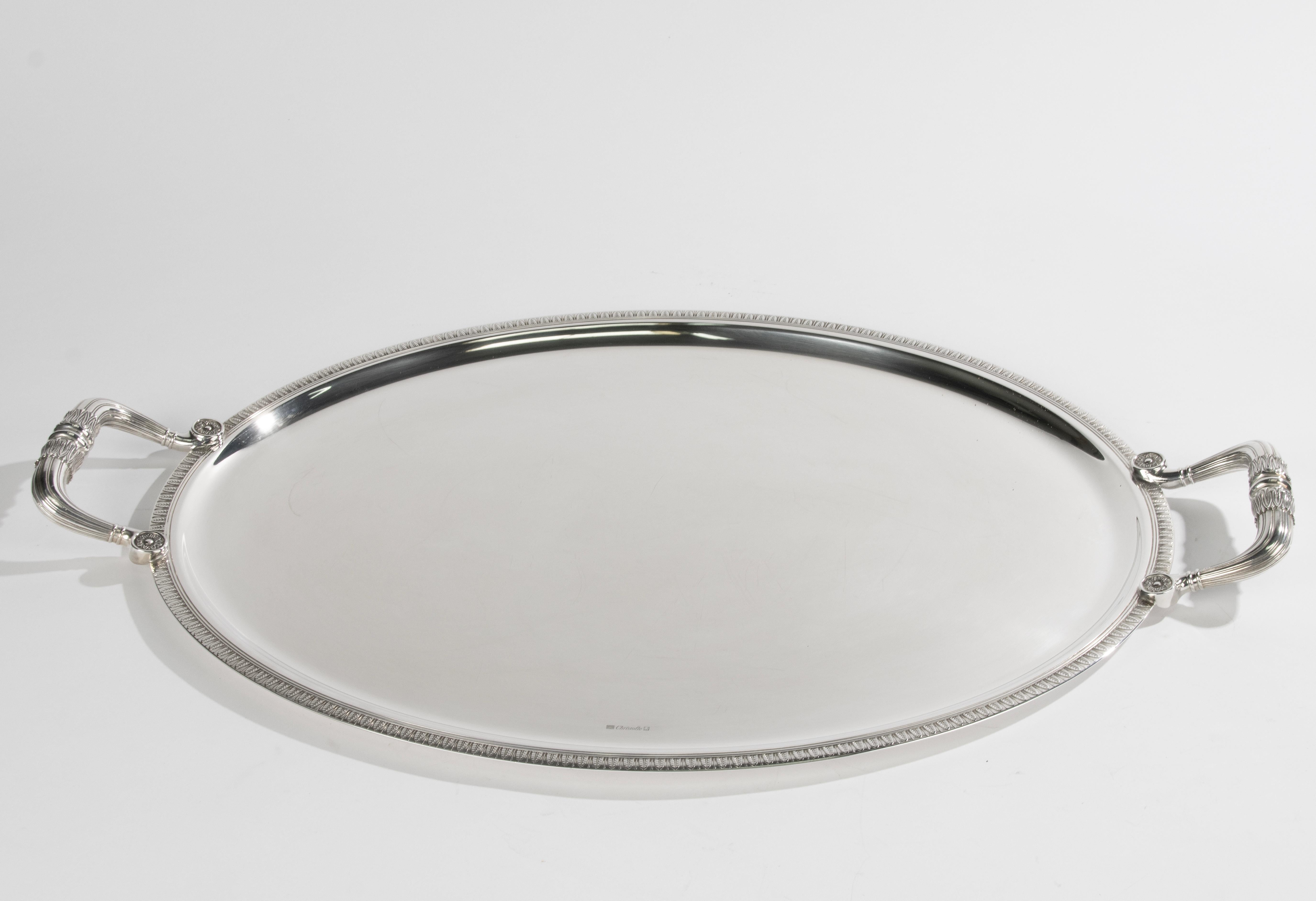 Large Silver Plated Serving Tray - Christofle - Malmaison For Sale 1