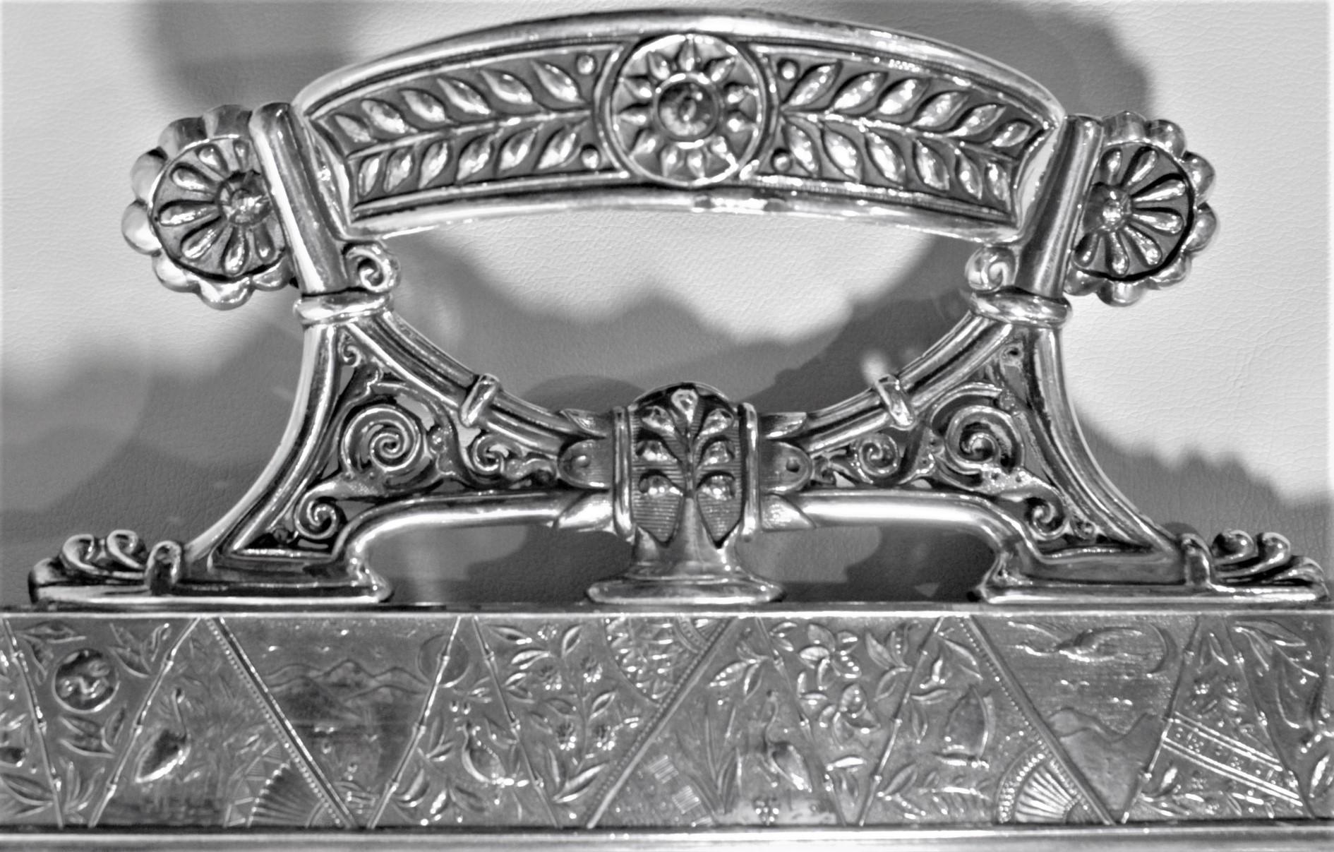 Large Silver Plated Serving Tray with Ornate Engraved Birds, Cherubs and Flowers 1