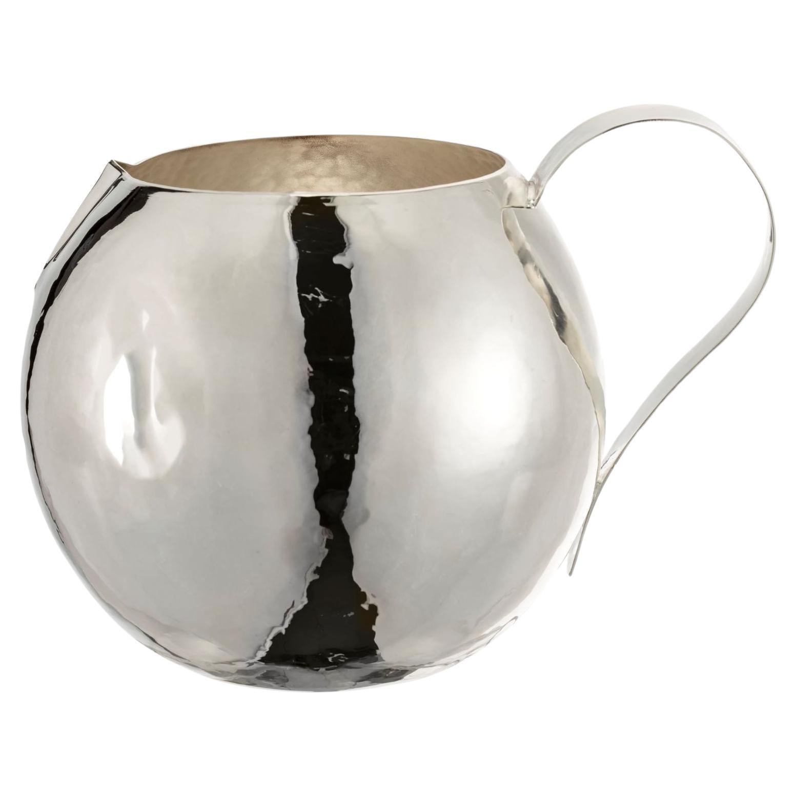 Large silver plated spherical brass pitcher For Sale
