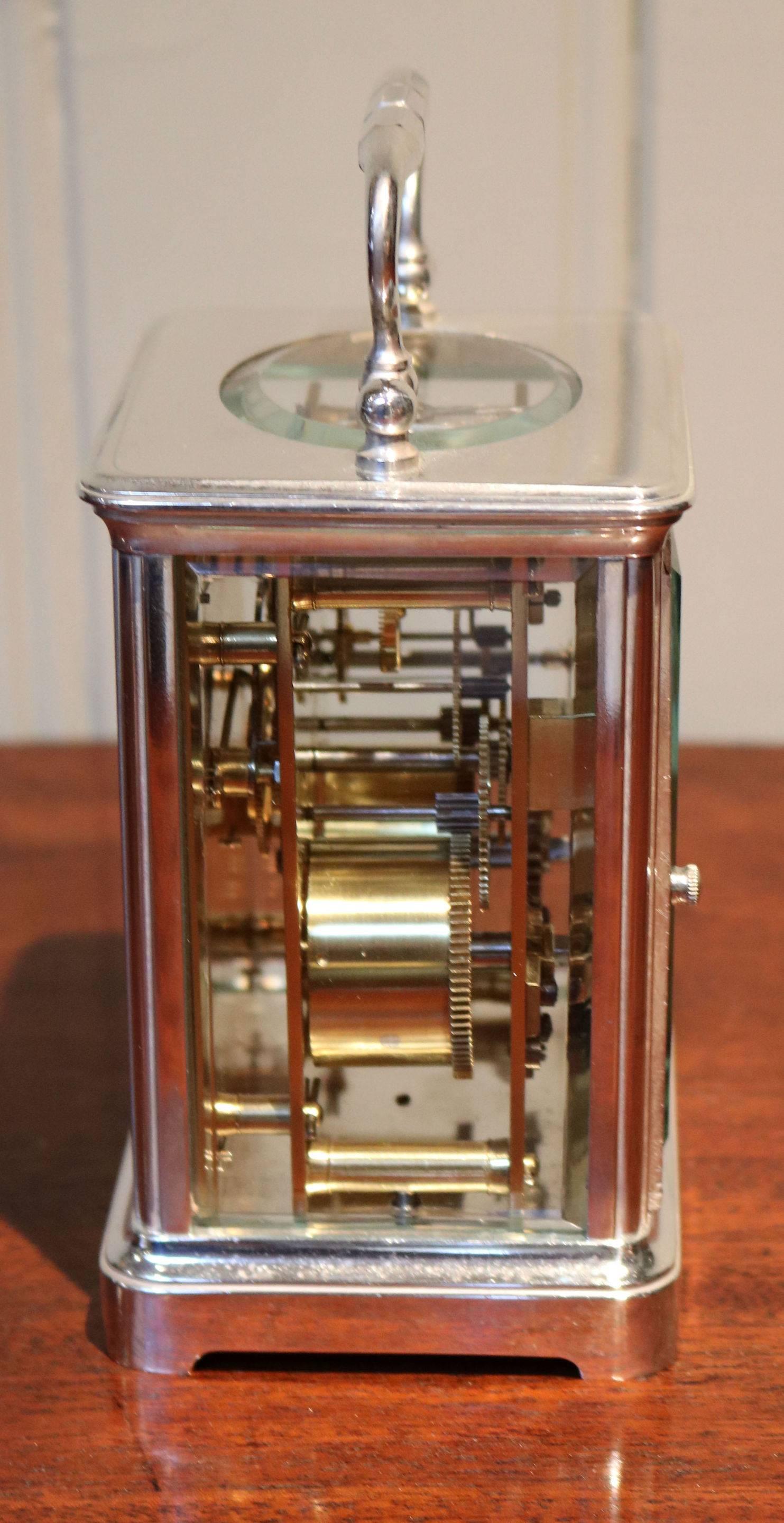 Large Silver Plated Striking Carriage Clock In Good Condition For Sale In Buckinghamshire, GB