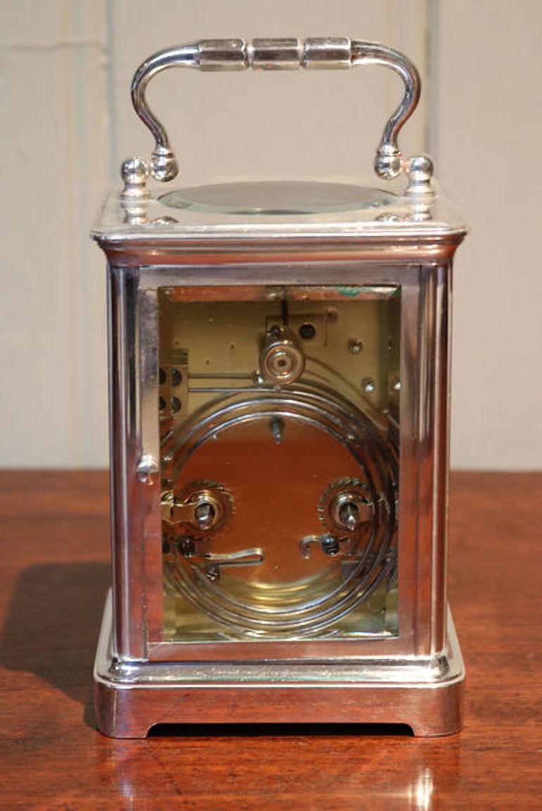 French Large Silver Plated Striking Carriage Clock For Sale