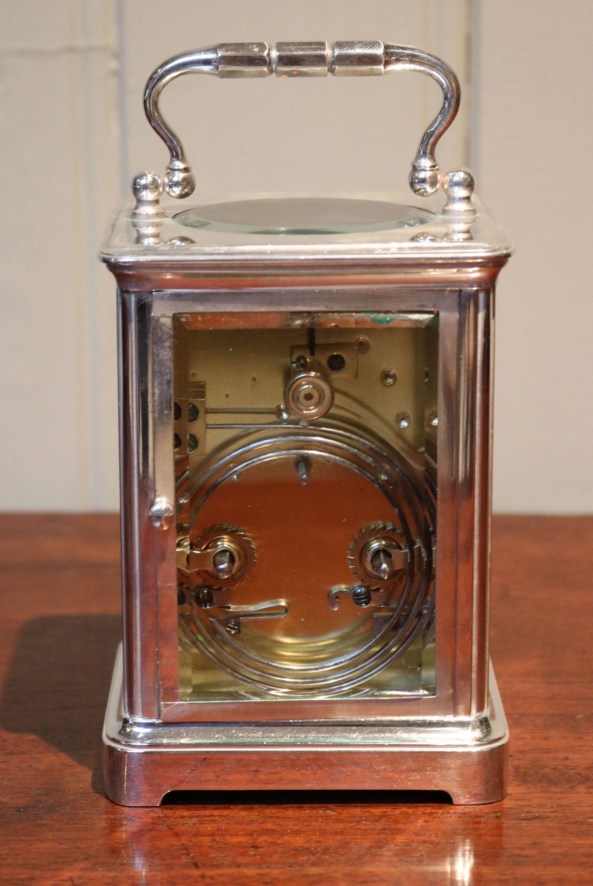 Early 20th Century Large Silver Plated Striking Carriage Clock For Sale