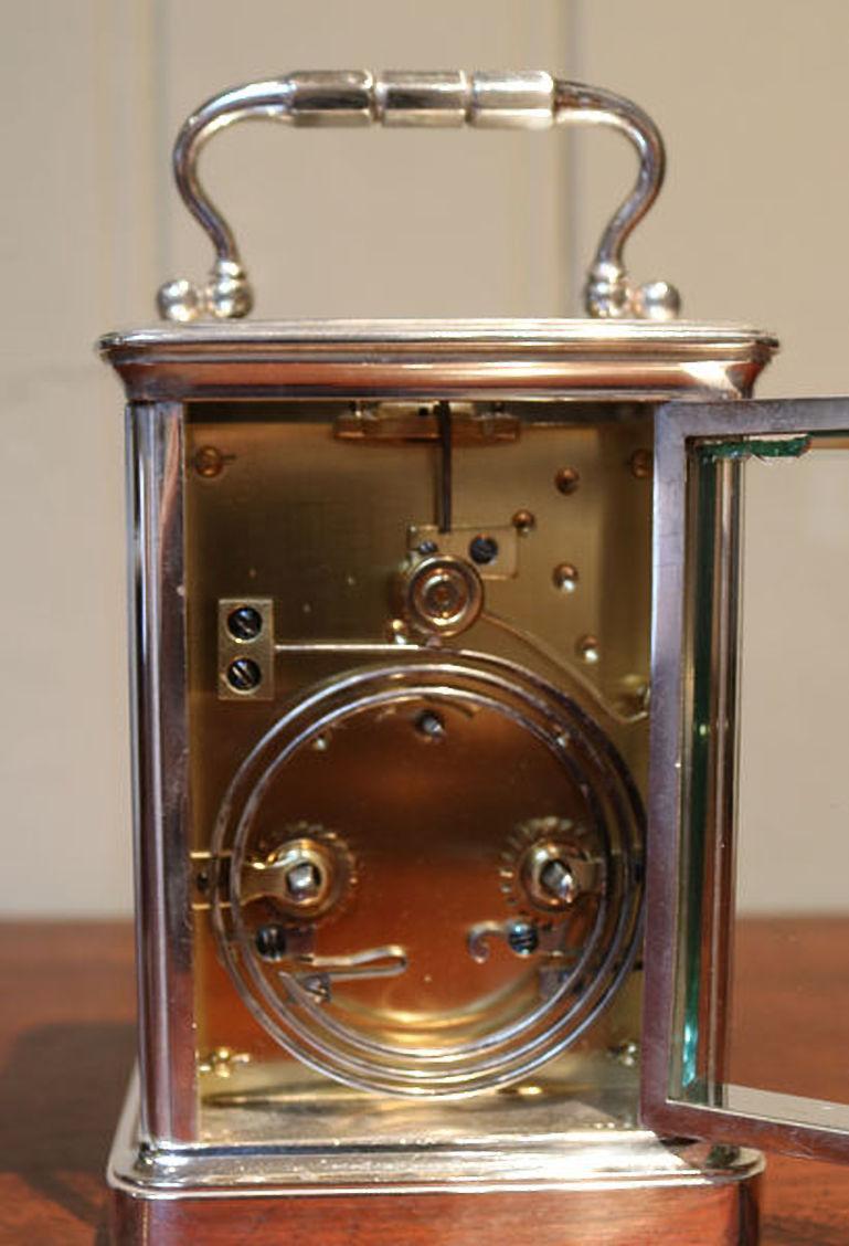 Large Silver Plated Striking Carriage Clock In Good Condition For Sale In Beaconsfield, GB