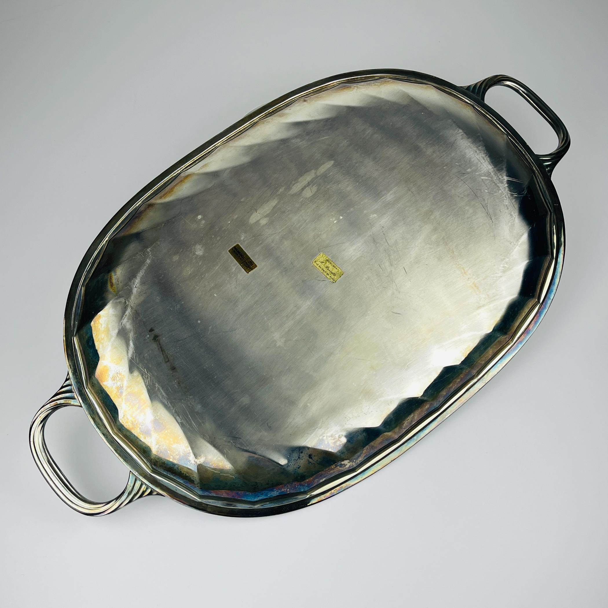 Art déco Grand plateau en métal argenté Ricci Alessandria, Italie, années 1960 en vente