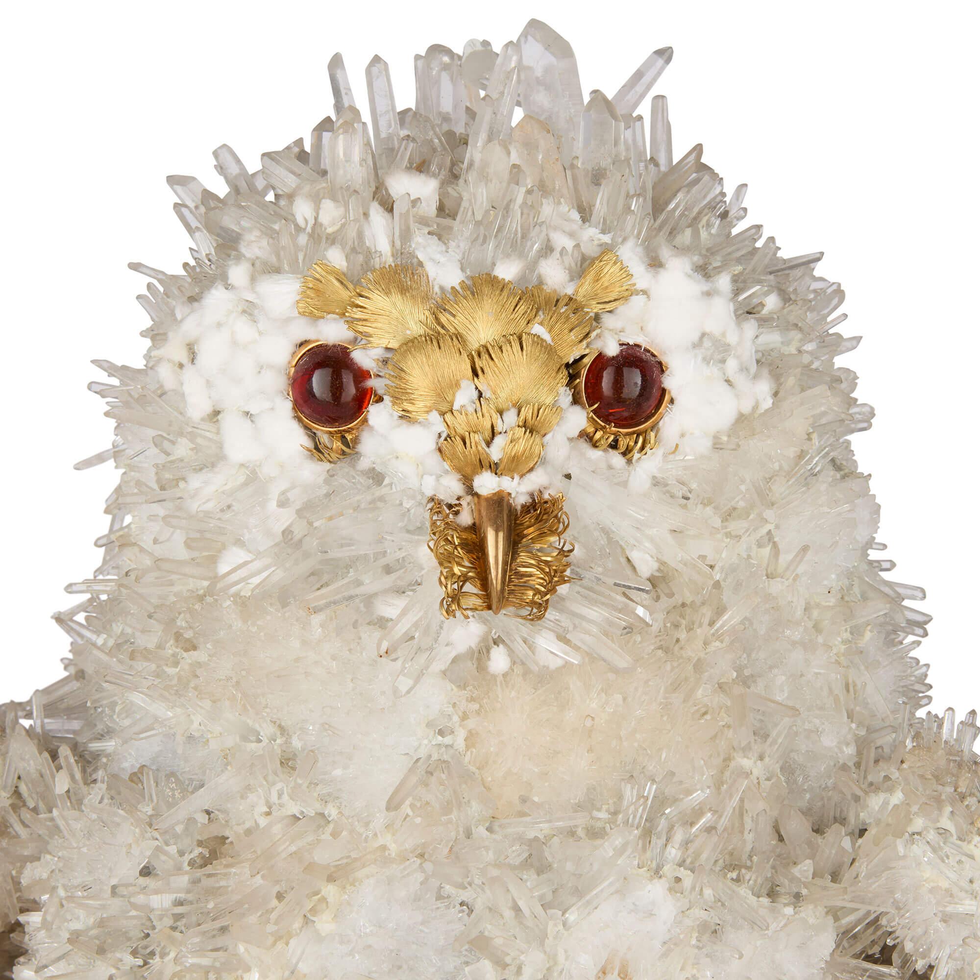 Grand modèle de hibou en argent, quartz et verre attribué à Asprey Bon état - En vente à London, GB