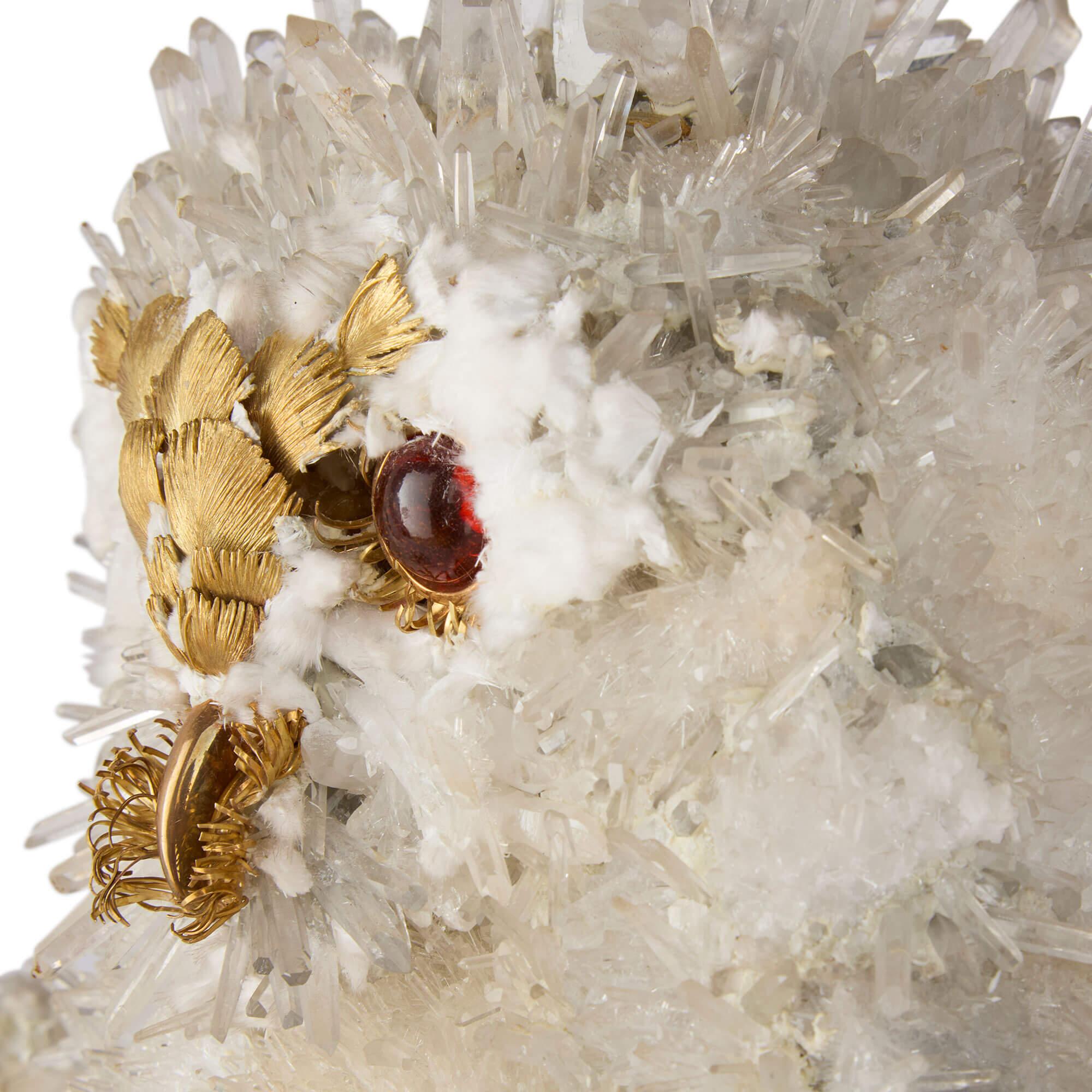 20ième siècle Grand modèle de hibou en argent, quartz et verre attribué à Asprey en vente