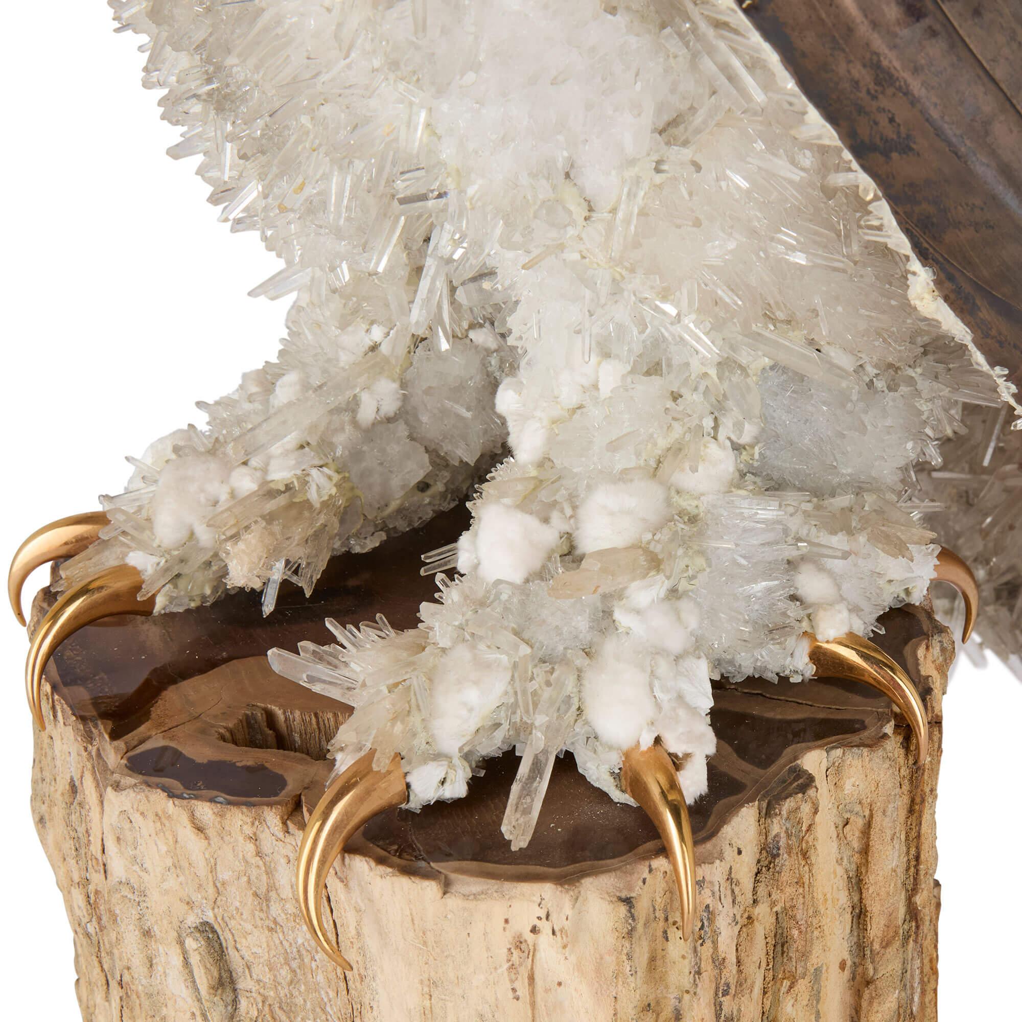 Grand modèle de hibou en argent, quartz et verre attribué à Asprey en vente 1