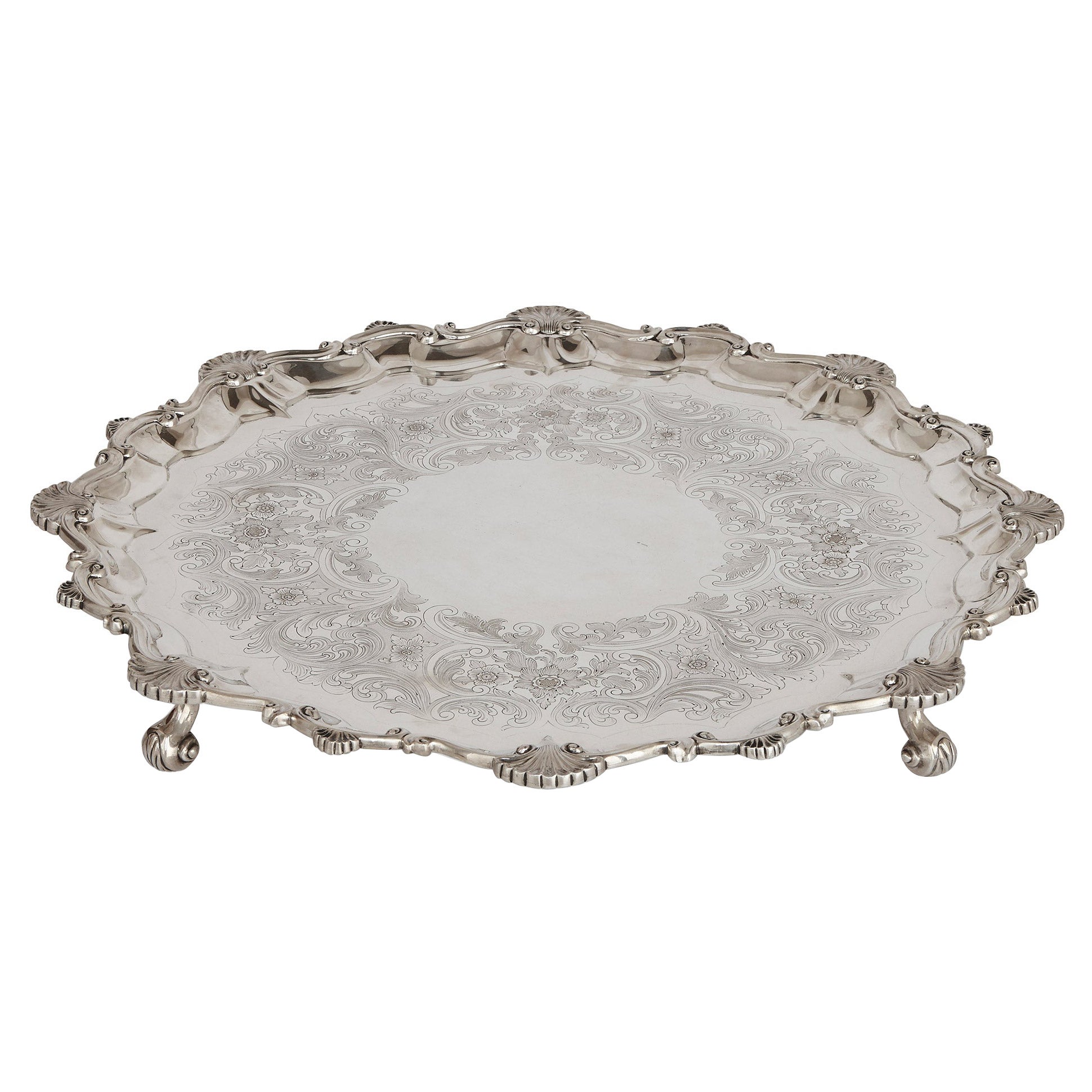 Grand plateau en argent de Dobson & Sons, 19ème siècle