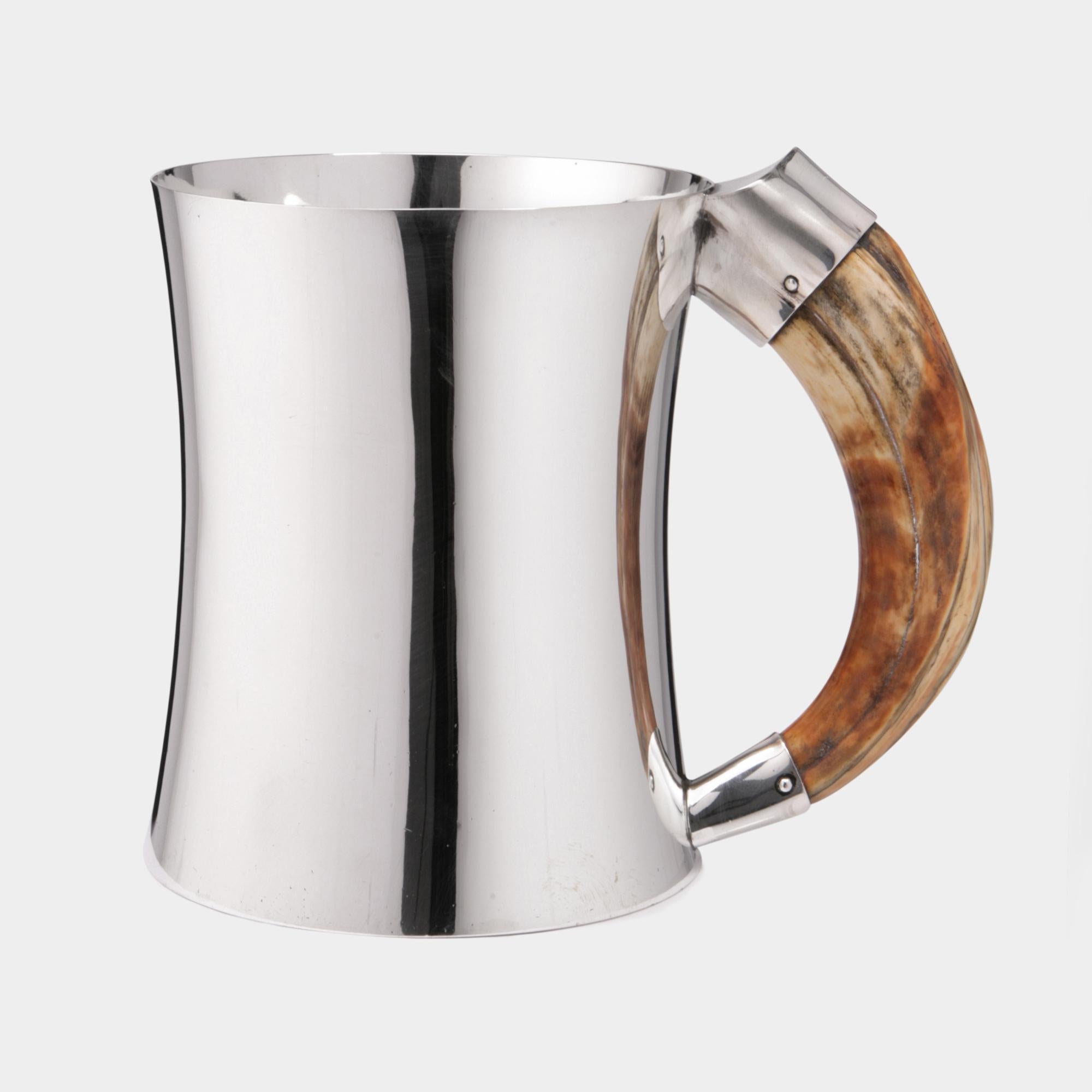 Sterling Silver Large Silver Tankard with Boar's Tusk Handle