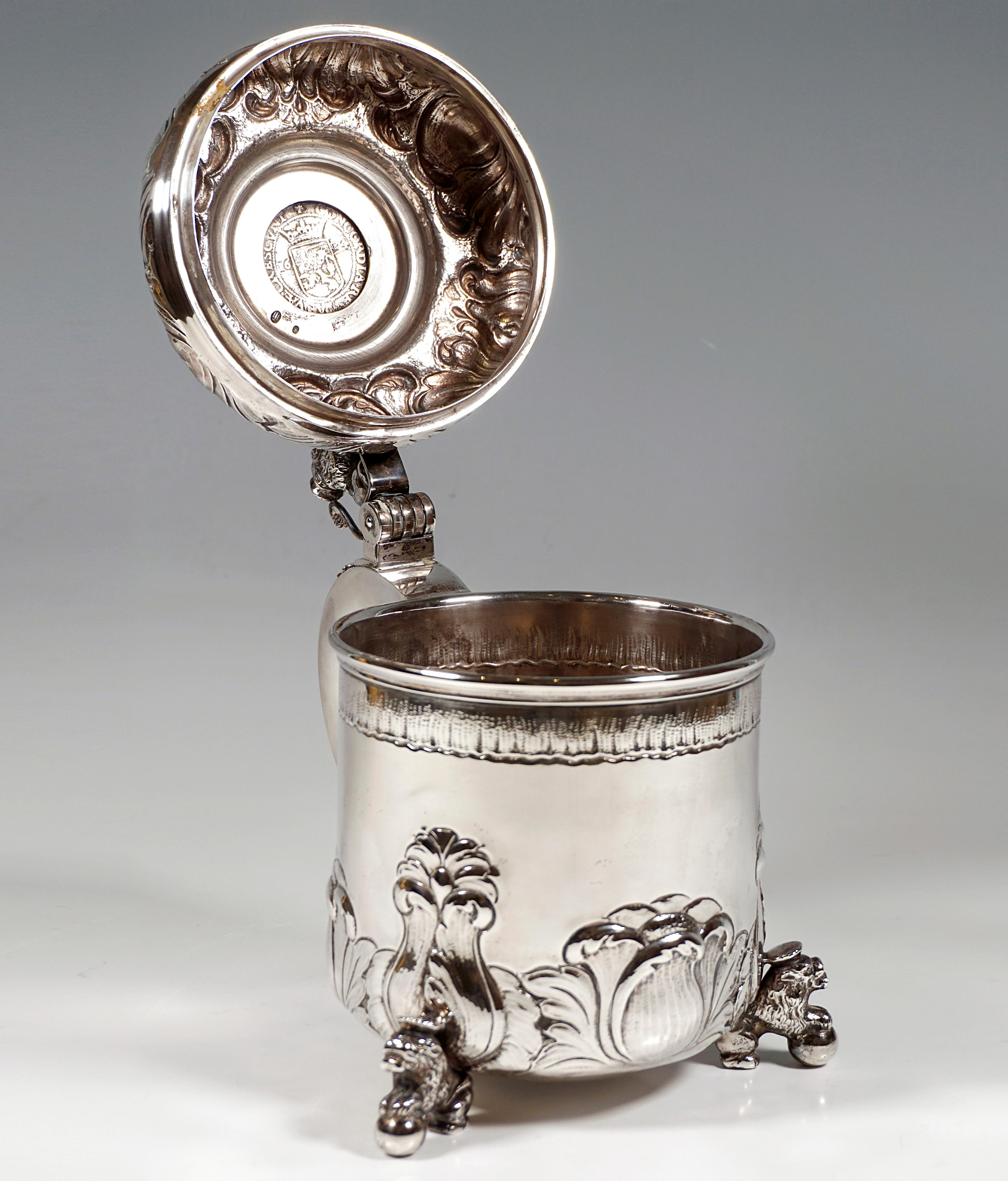 Danish Large Silver Tankard With Lion Figures, by Johannes Siggaard, Denmark, 1940 For Sale
