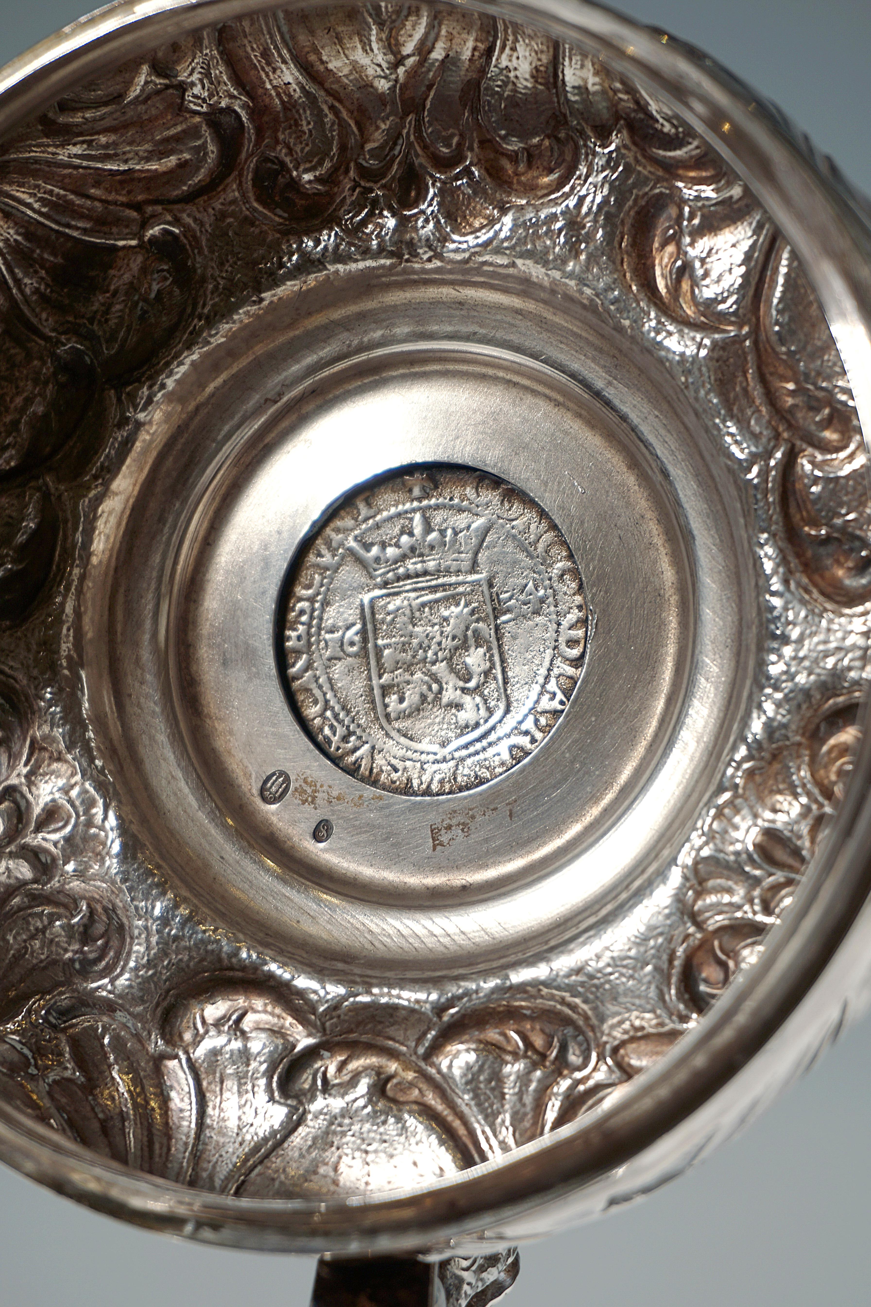 Hand-Crafted Large Silver Tankard With Lion Figures, by Johannes Siggaard, Denmark, 1940 For Sale