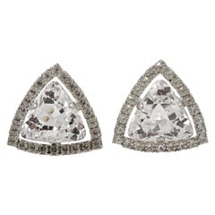 Vintage Large Silver Tone and Clear Rhinestone Clip On Statement Earrings circa 1960s