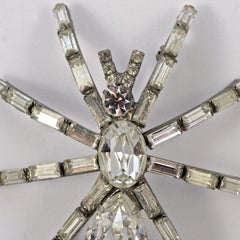 Large Silver Tone and Clear Rhinestone Figural Spider Brooch, circa 1980s