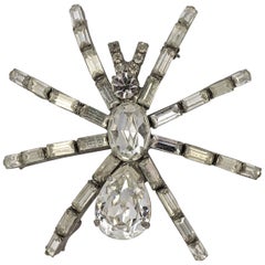 Vintage Large Silver Tone and Clear Rhinestone Figural Spider Brooch, circa 1980s