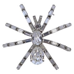 Large Silver Tone and Clear Rhinestone Figural Spider Brooch, circa 1980s