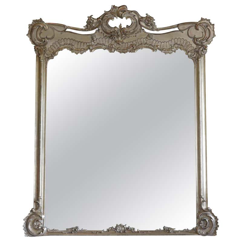 Large Rococo Mirror Large Silver Tone French Rococo Style Wall Mirror For Sale at 1stDibs