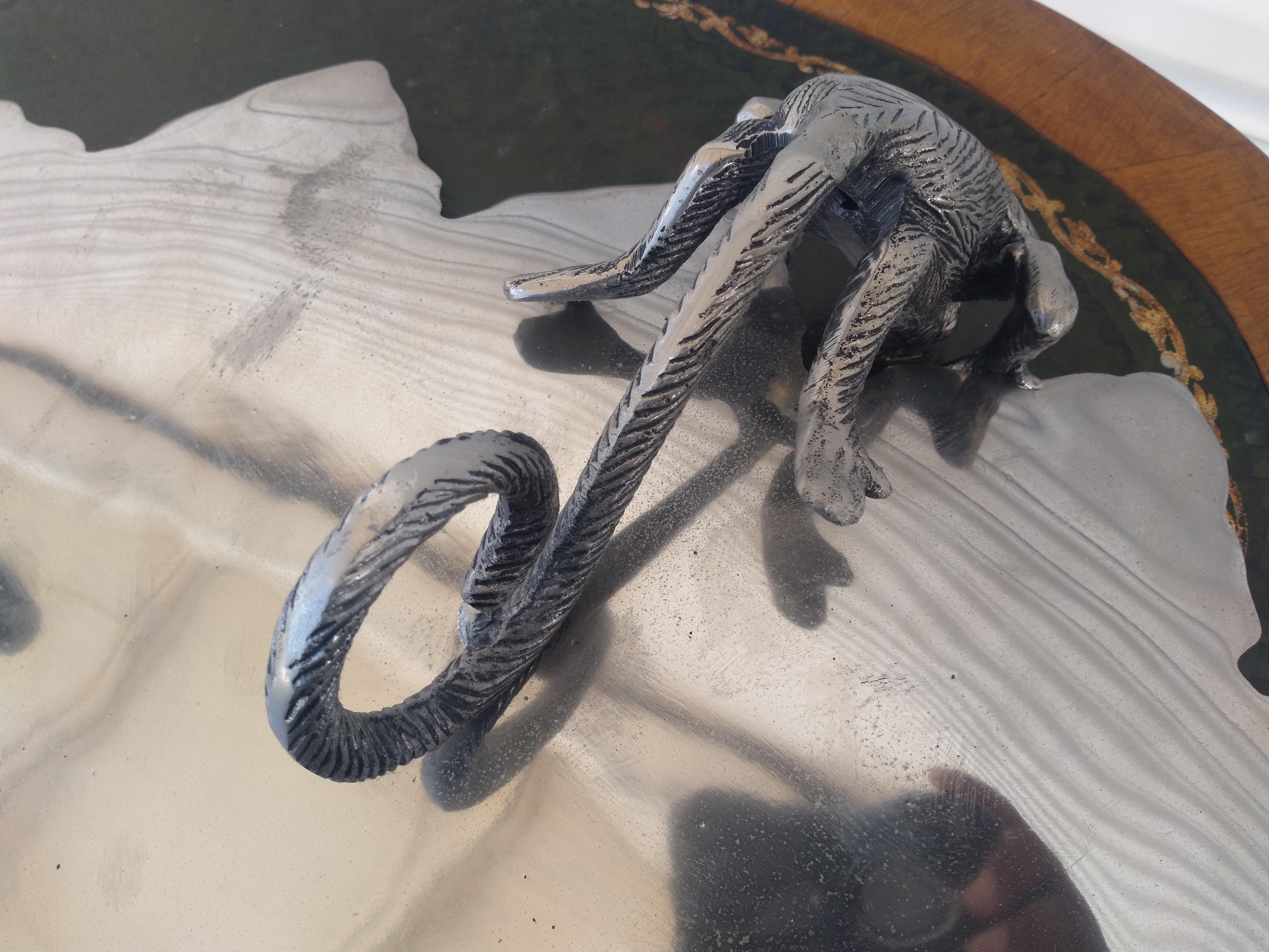 Large Silver Tone Sculpted Monkey Serving Tray In Good Condition For Sale In Pasadena, TX