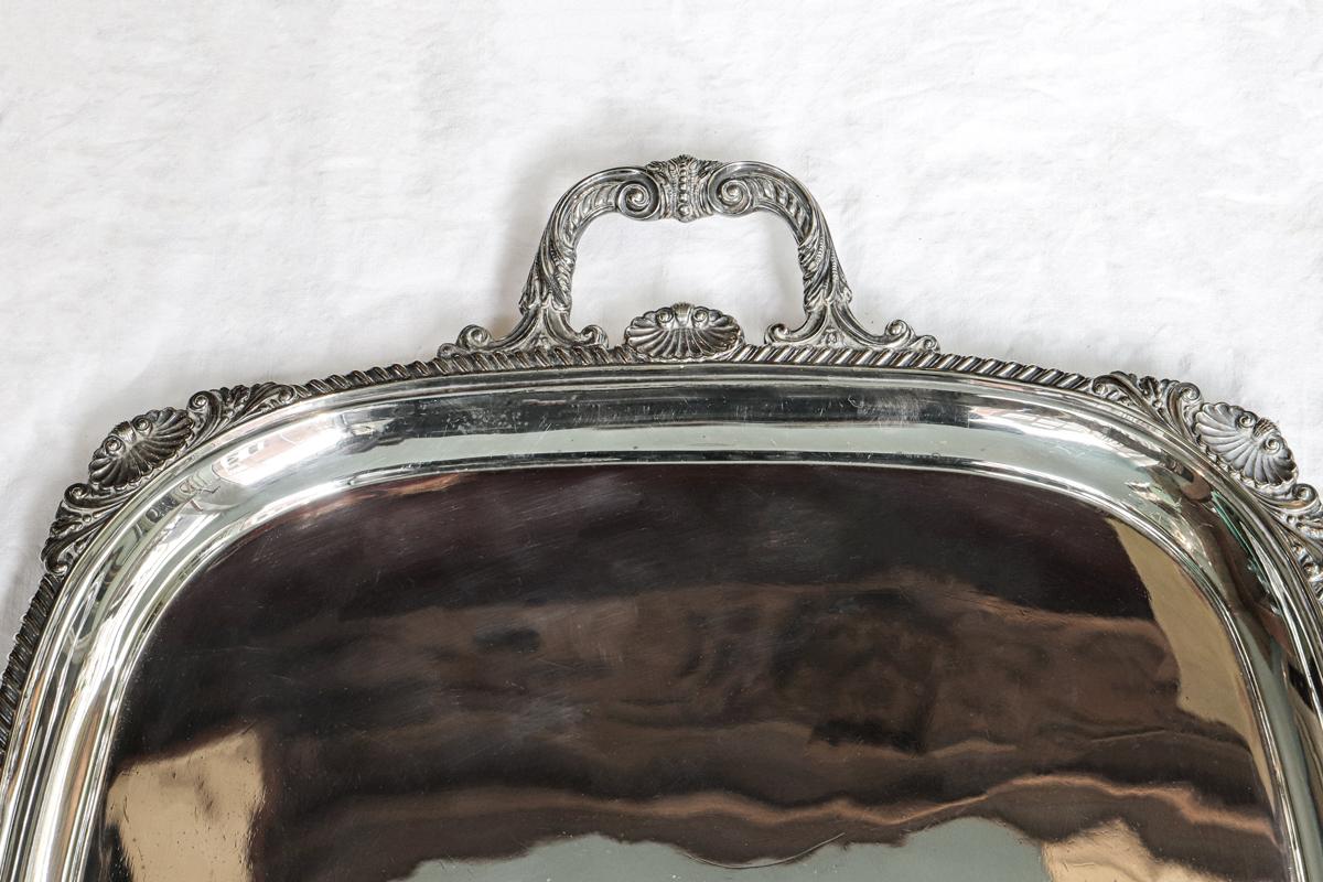 English Large Silver Tray by Hawksworth Eyre & Co. Ltd London, 1850s For Sale