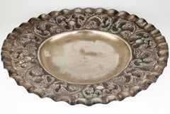 Large Silver Tray with Hand-Chased Repousse Design 40 Oz Nice!