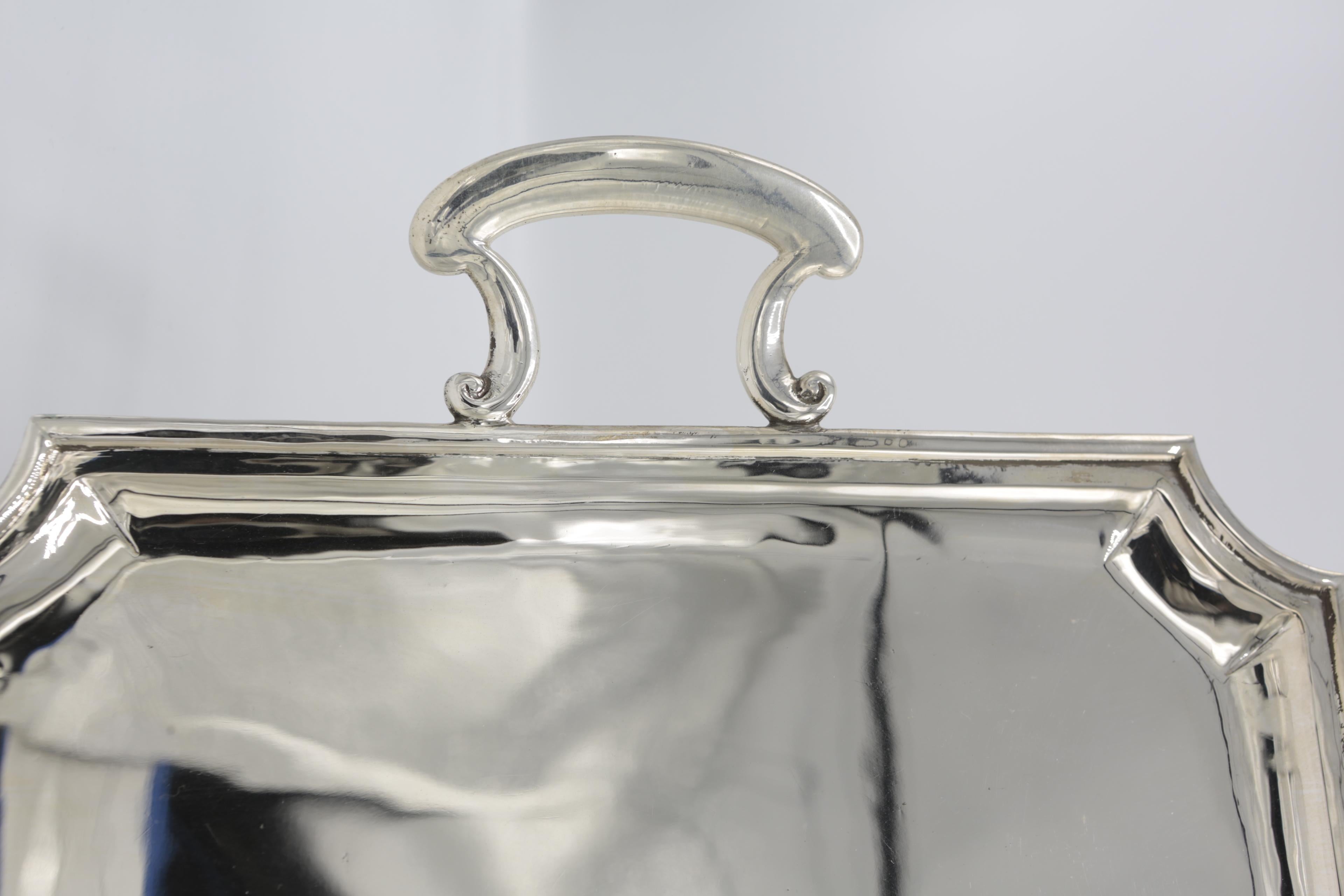 English Large Silver Tray with Handles, England, York 1920, 900/- Silver For Sale