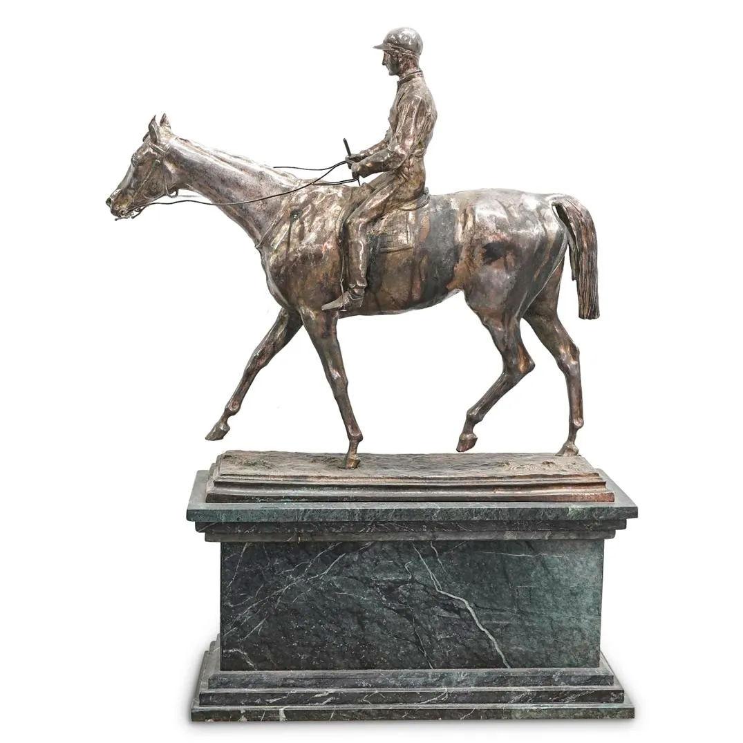Belle Époque Large Silvered Bronze Jockey on Horseback After Isadore Bonheur