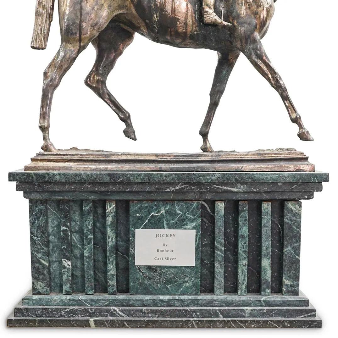 Large Silvered Bronze Jockey on Horseback After Isadore Bonheur 2
