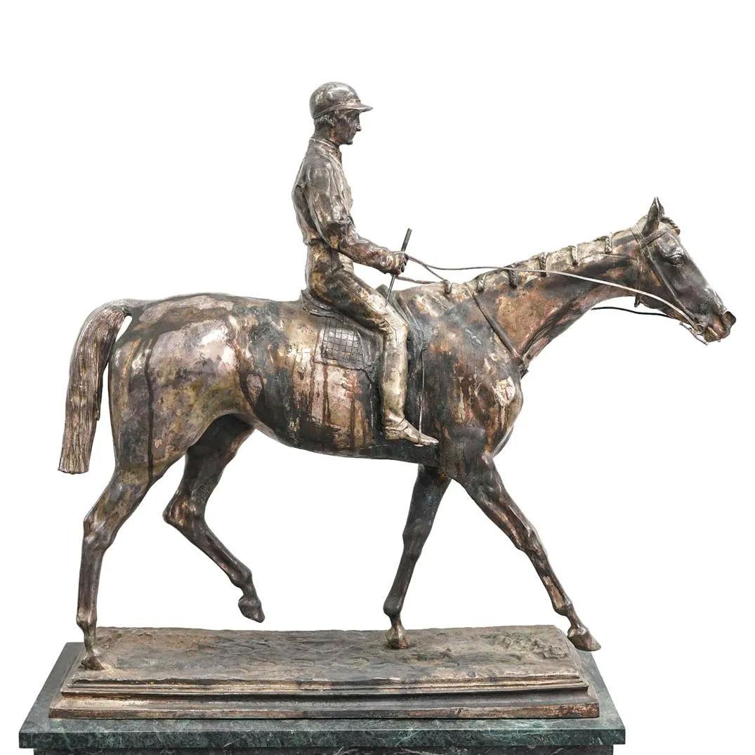 Large Silvered Bronze Jockey on Horseback After Isadore Bonheur 3