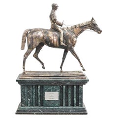 Large Silvered Bronze Jockey on Horseback After Isadore Bonheur
