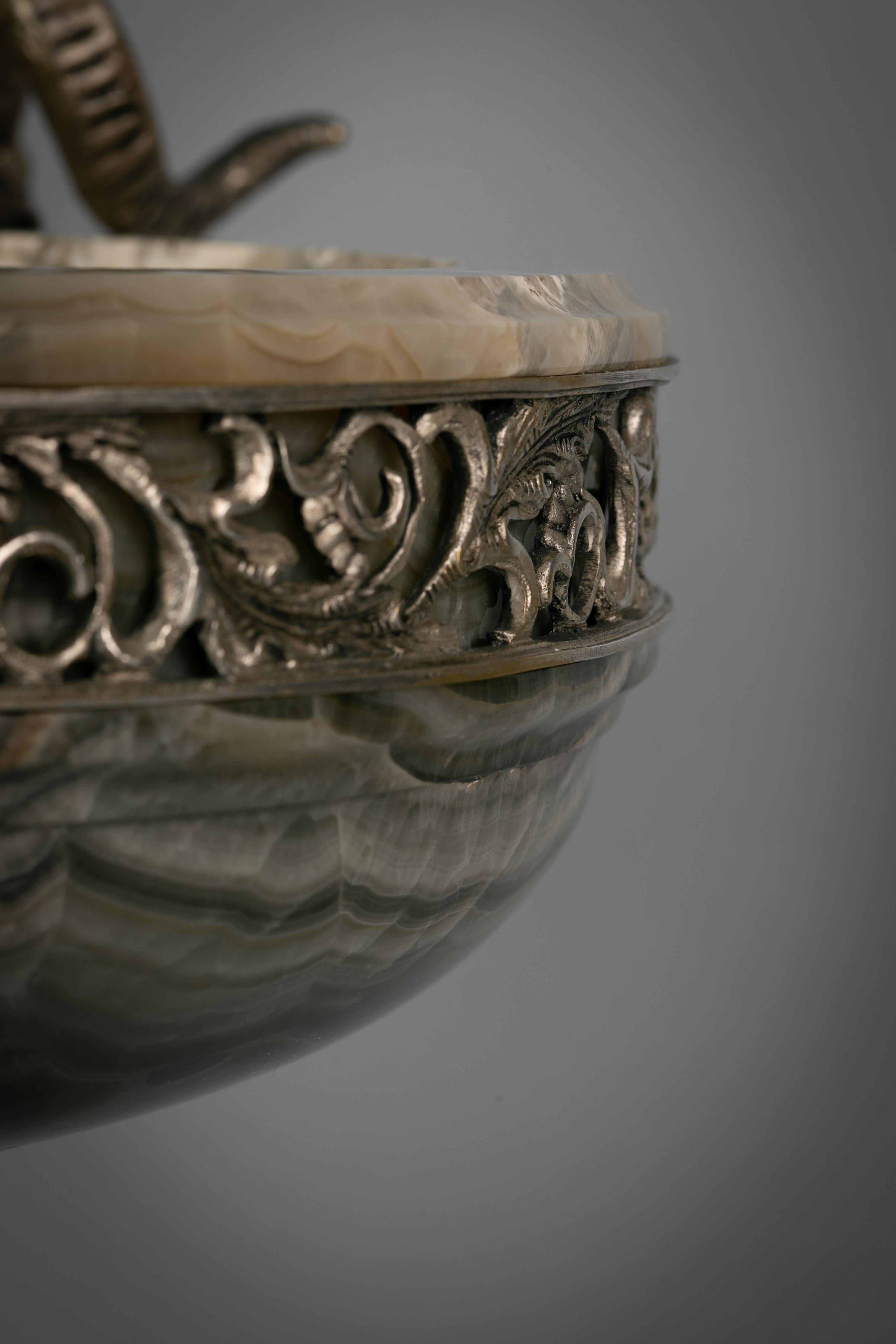 Early 20th Century Large Silvered Bronze Mounted Agate Tazza, French, circa 1900 For Sale
