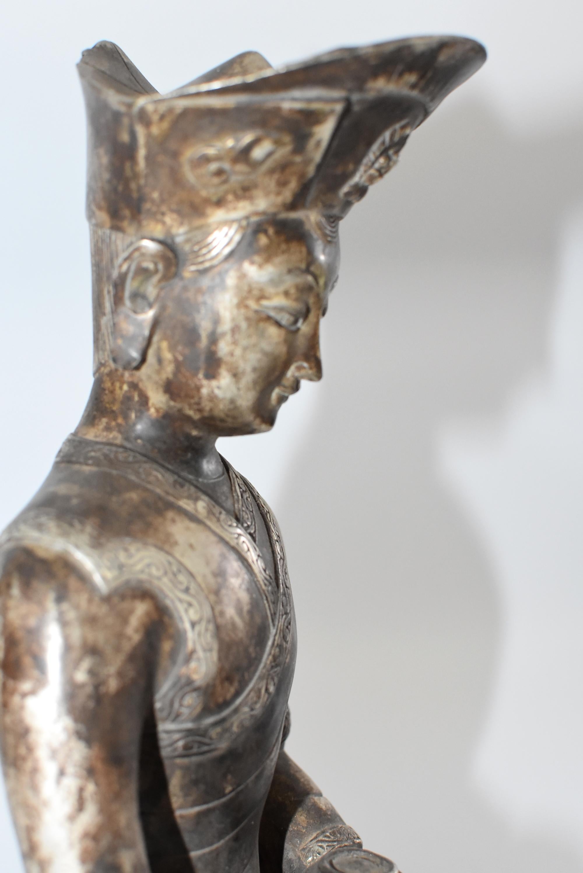 Large Silvered Bronze Tibetan Deity of a Teacher, God of Wisdom 5
