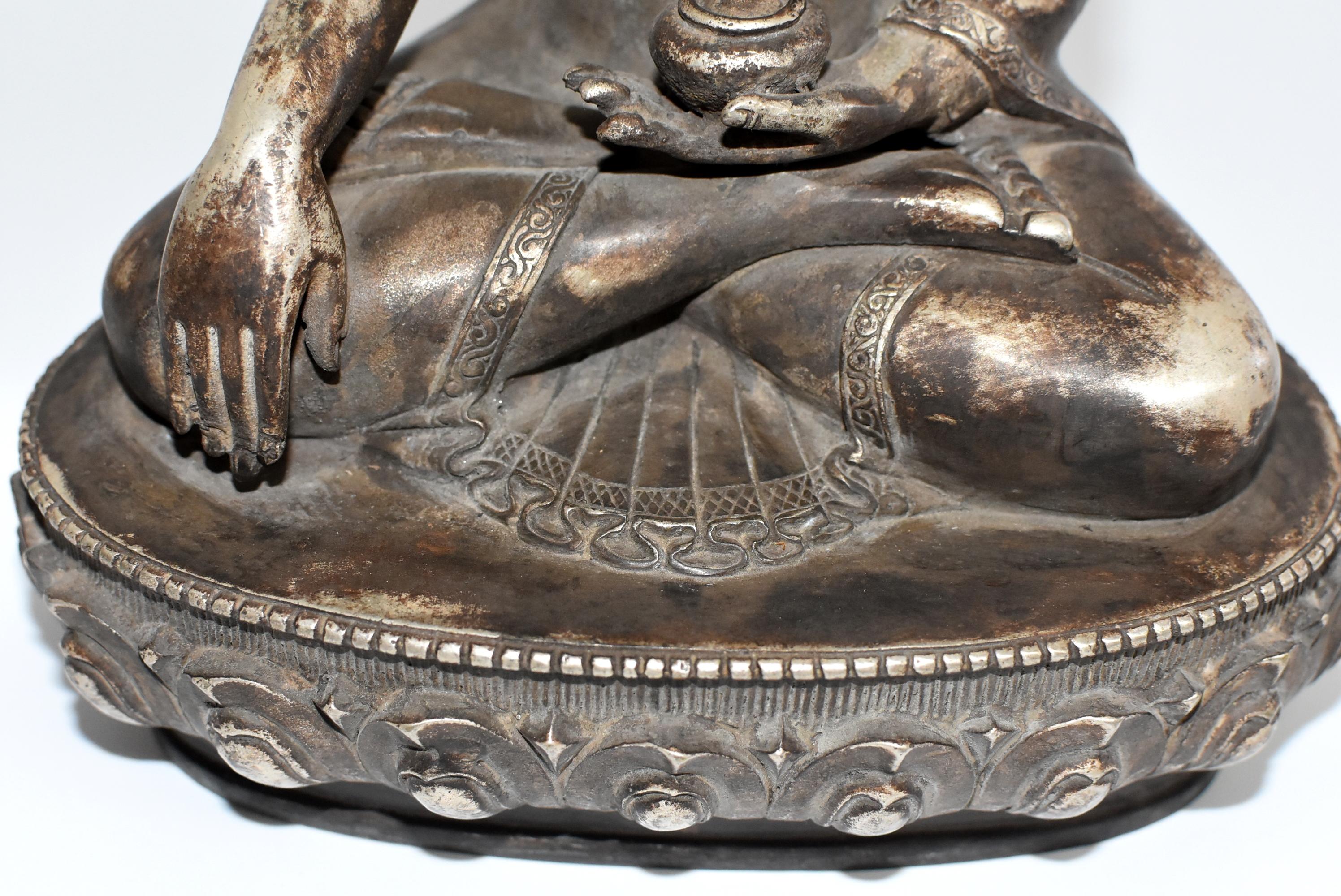 Large Silvered Bronze Tibetan Deity of a Teacher, God of Wisdom 7