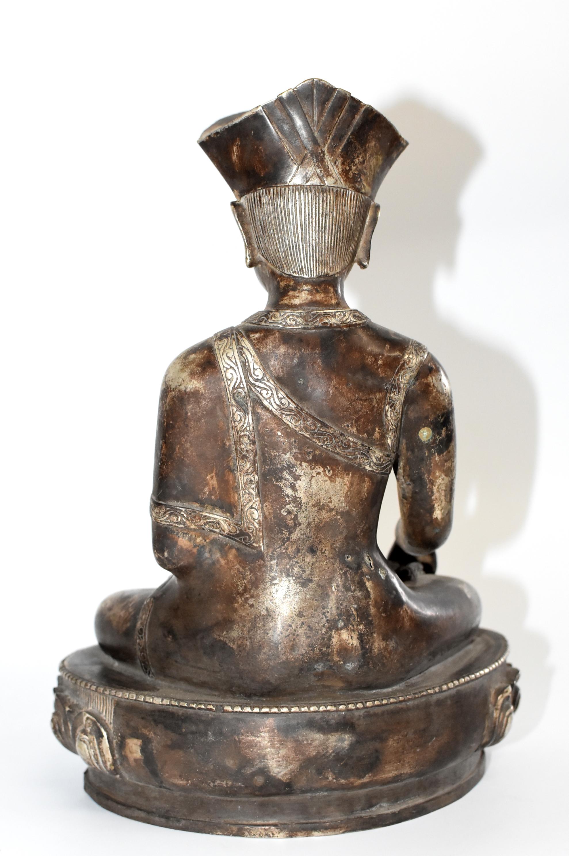 Large Silvered Bronze Tibetan Deity of a Teacher, God of Wisdom 9