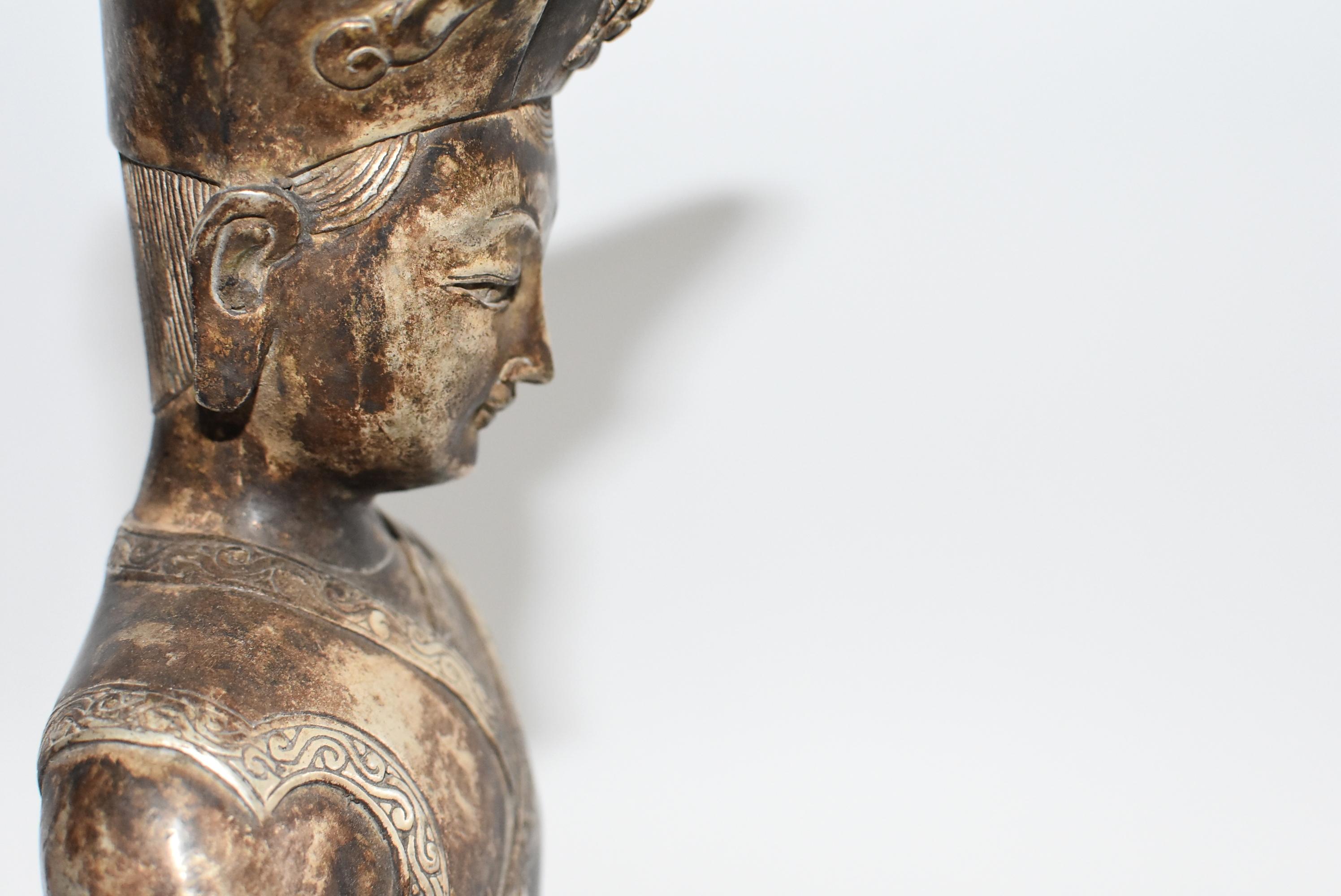 Large Silvered Bronze Tibetan Deity of a Teacher, God of Wisdom 11
