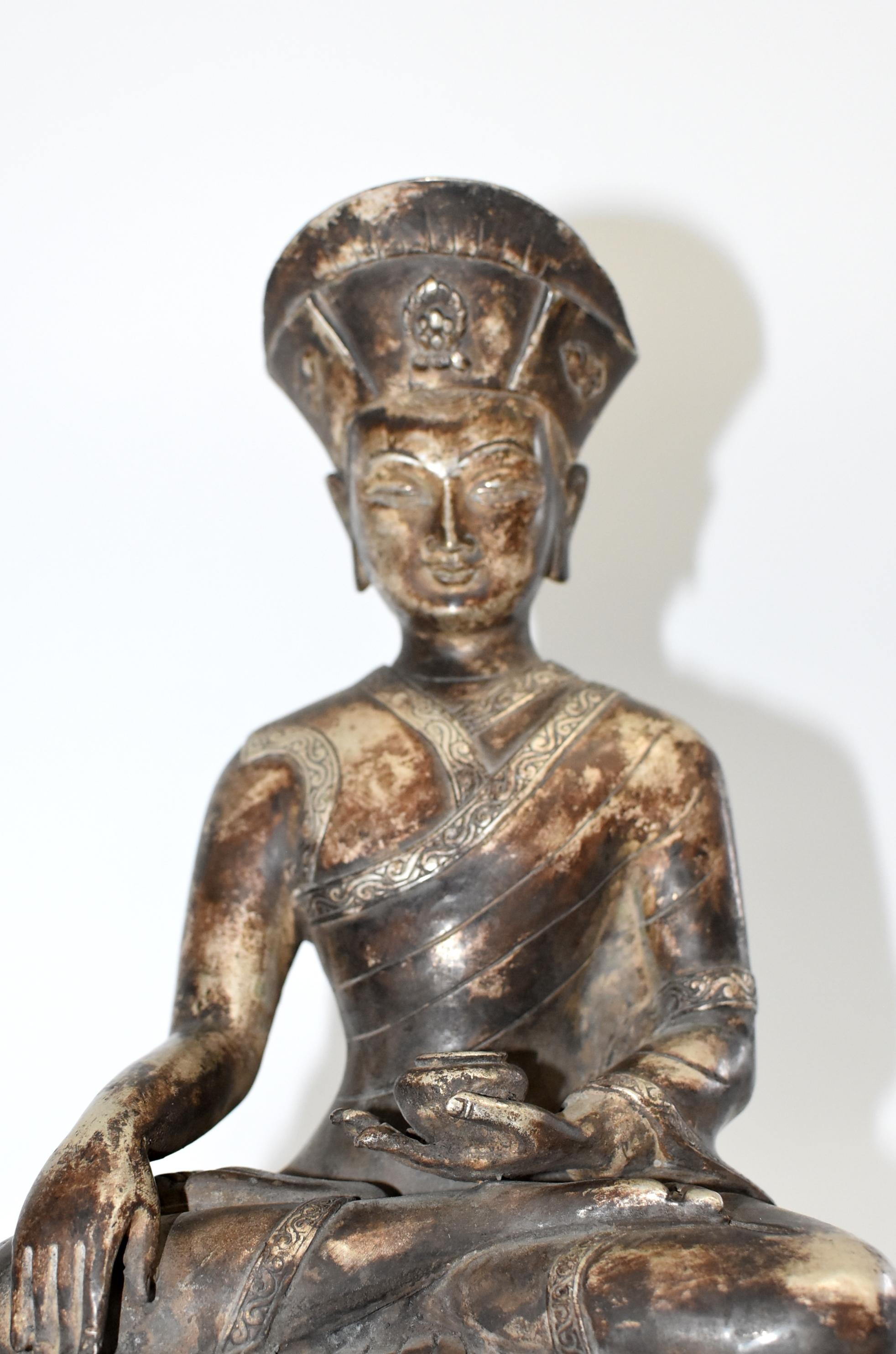 Large Silvered Bronze Tibetan Deity of a Teacher, God of Wisdom 15