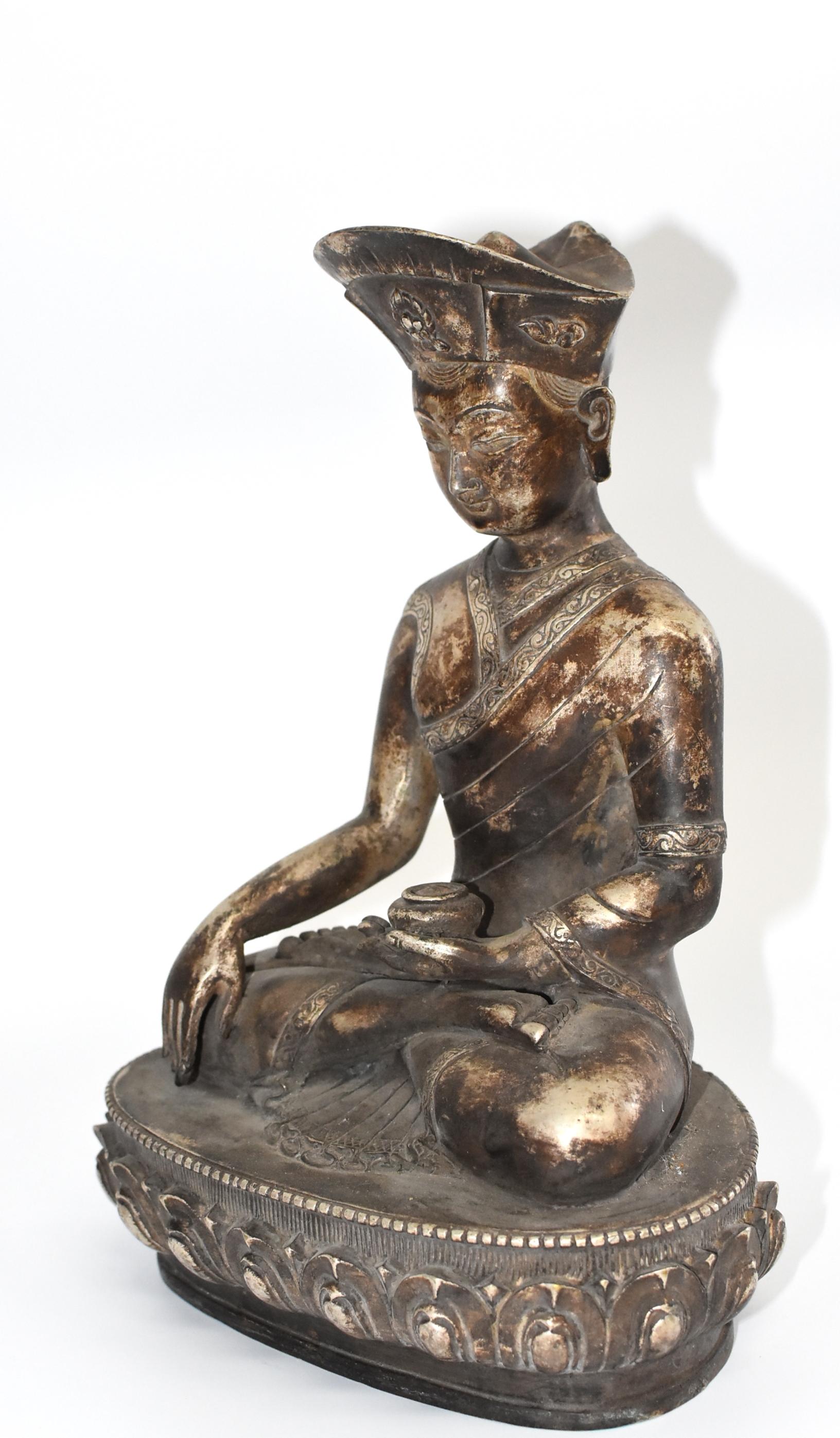 Large Silvered Bronze Tibetan Deity of a Teacher, God of Wisdom 2