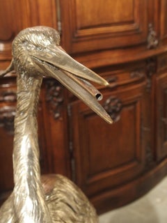 Large Silvered Heron Fountain Ornament from Italy, 20th Century