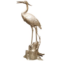 Large Silvered Heron Fountain Ornament from Italy, 20th Century