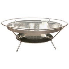 Large Silvered Iron Coffee Table with Mirror Top